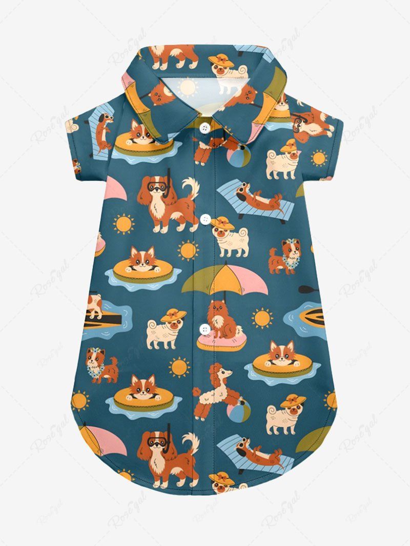 Cute Puppy Sun Beach Printed Hawaii Shirt Romper Dog And Owner Matching Outfits