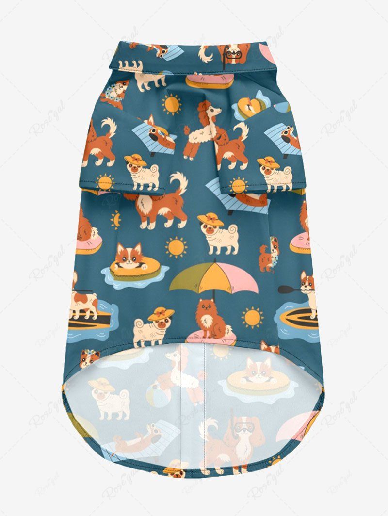 Cute Puppy Sun Beach Printed Hawaii Shirt Romper Dog And Owner Matching Outfits