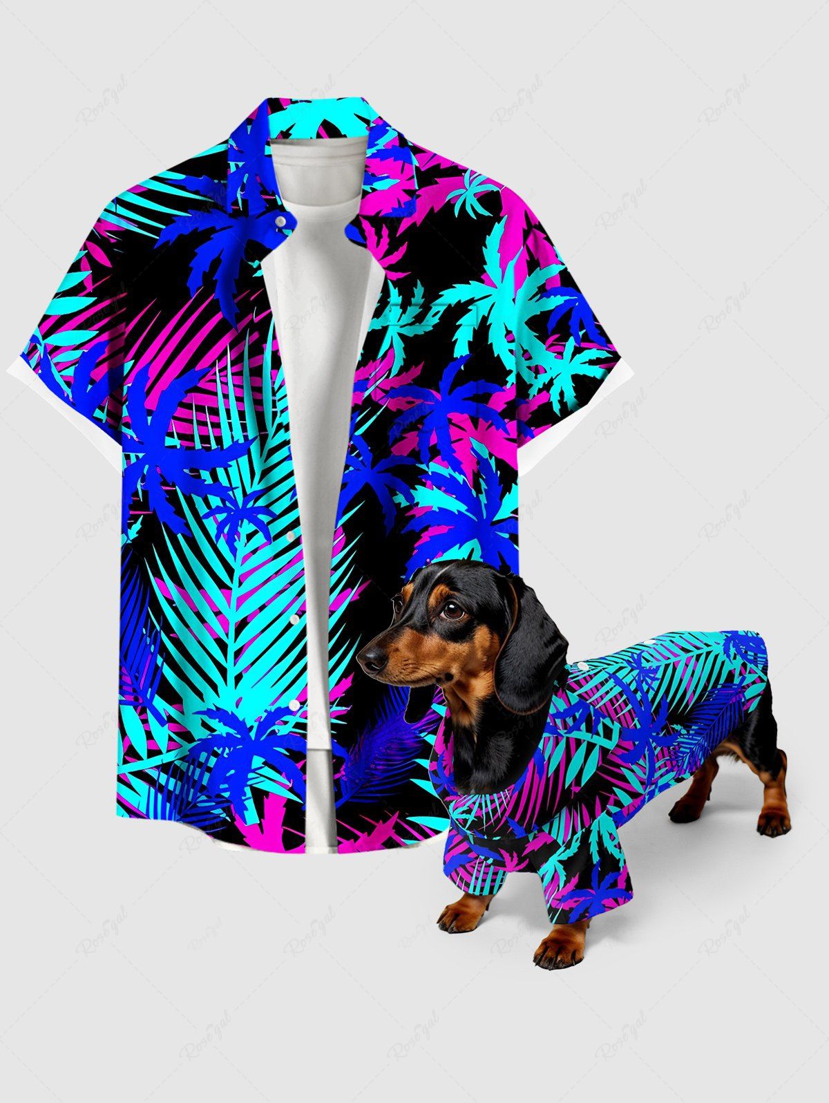 Coconut Tree Tropical Leaf Print Hawaii Shirts Dog and Owner Matching Outfits