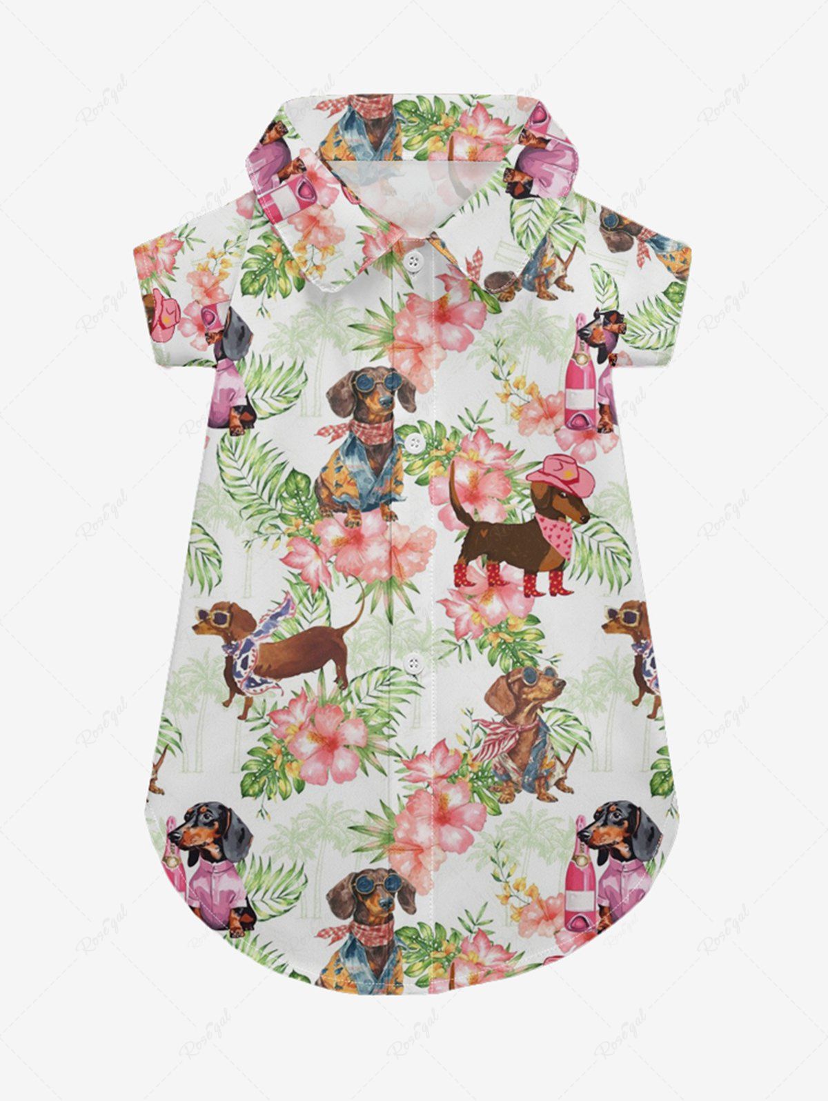 Pet's Dogs Hibiscus Flowers Tropical Leaf Print Hawaii Shirt