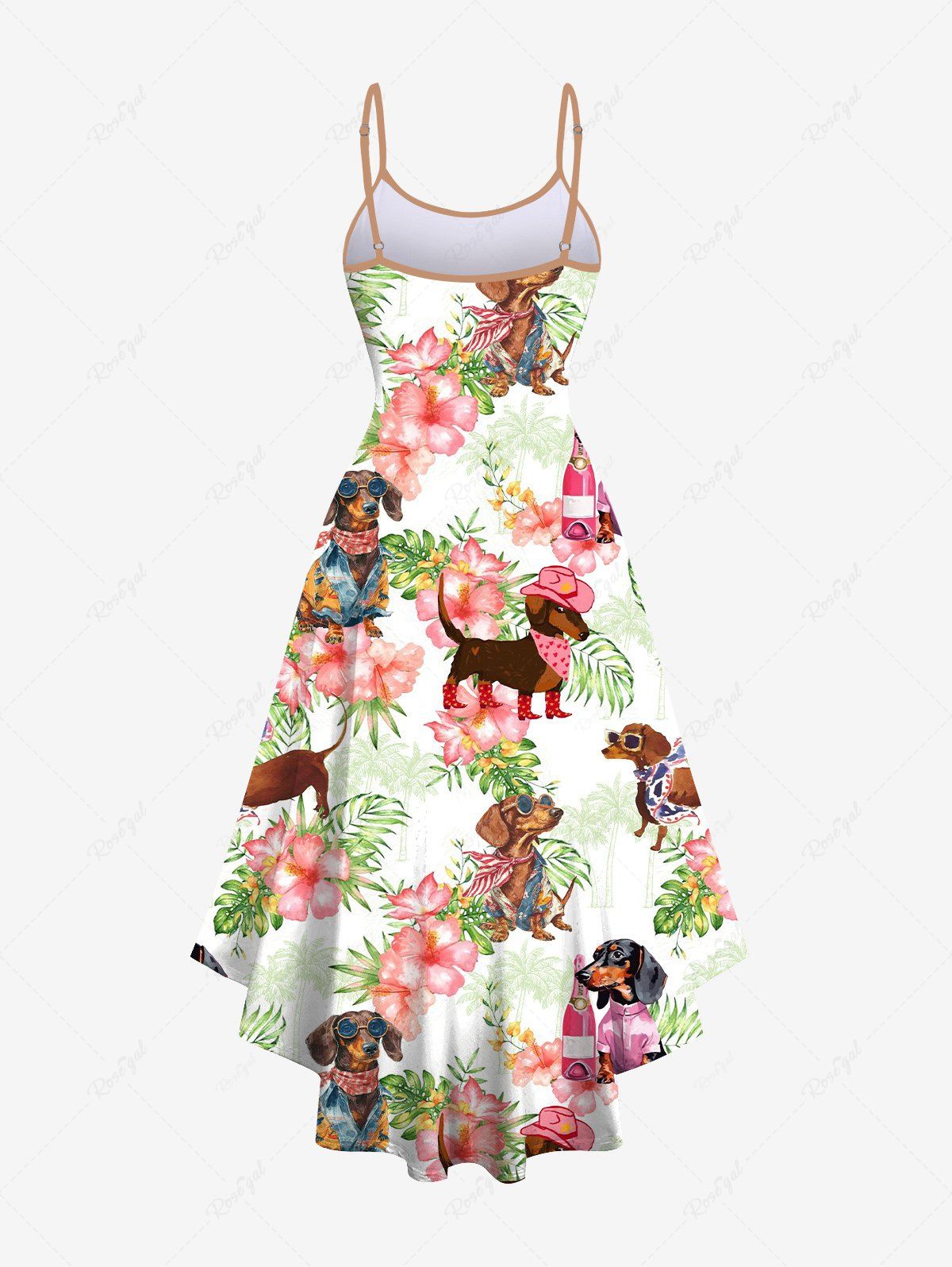 Dogs Hibiscus Flowers Tropical Leaf Print Hawaii Shirt and Cami Dress Dog and Owner Matching Outfits