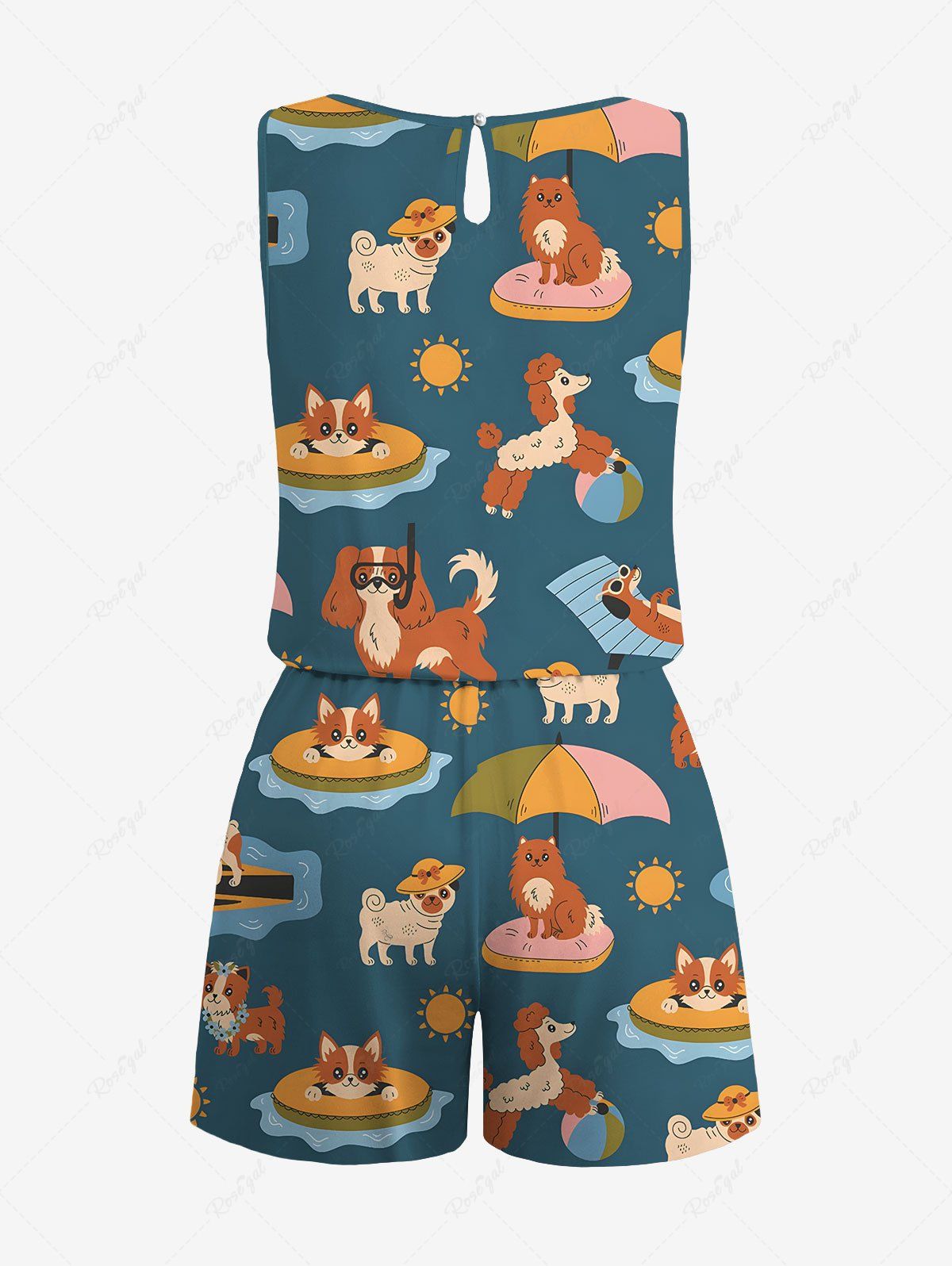 Cute Puppy Sun Beach Printed Hawaii Shirt Romper Dog And Owner Matching Outfits