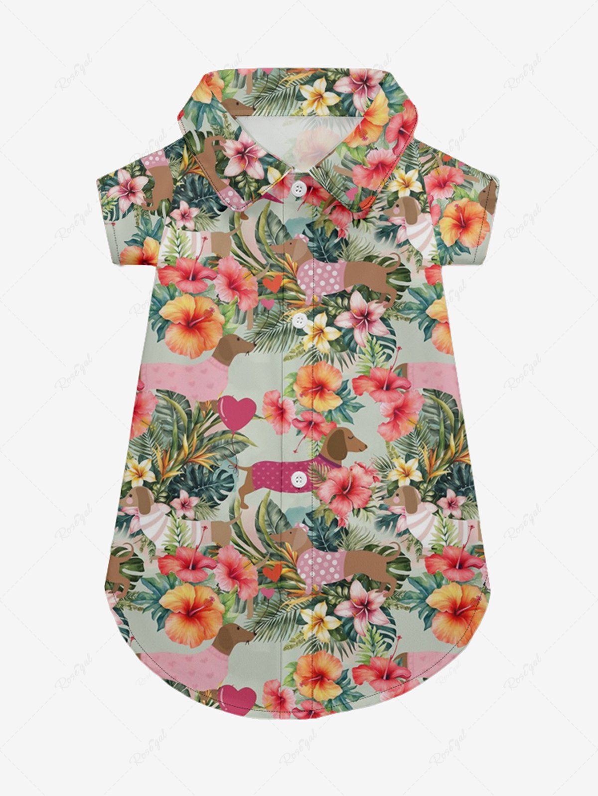 Pet's Dogs Hibiscus Flowers Tropical Leaf Print Hawaii Shirt