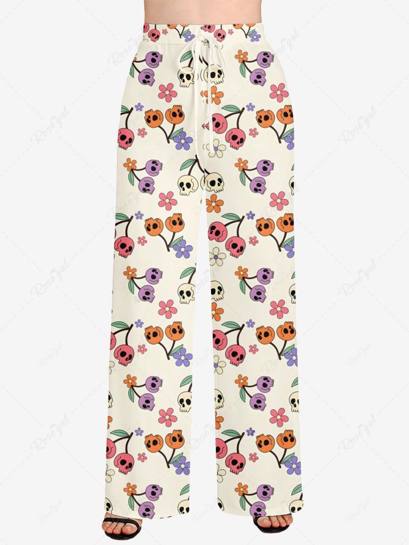 Skull Cherry Flower Printed Shirt Pants Dog And Owner Matching Outfits