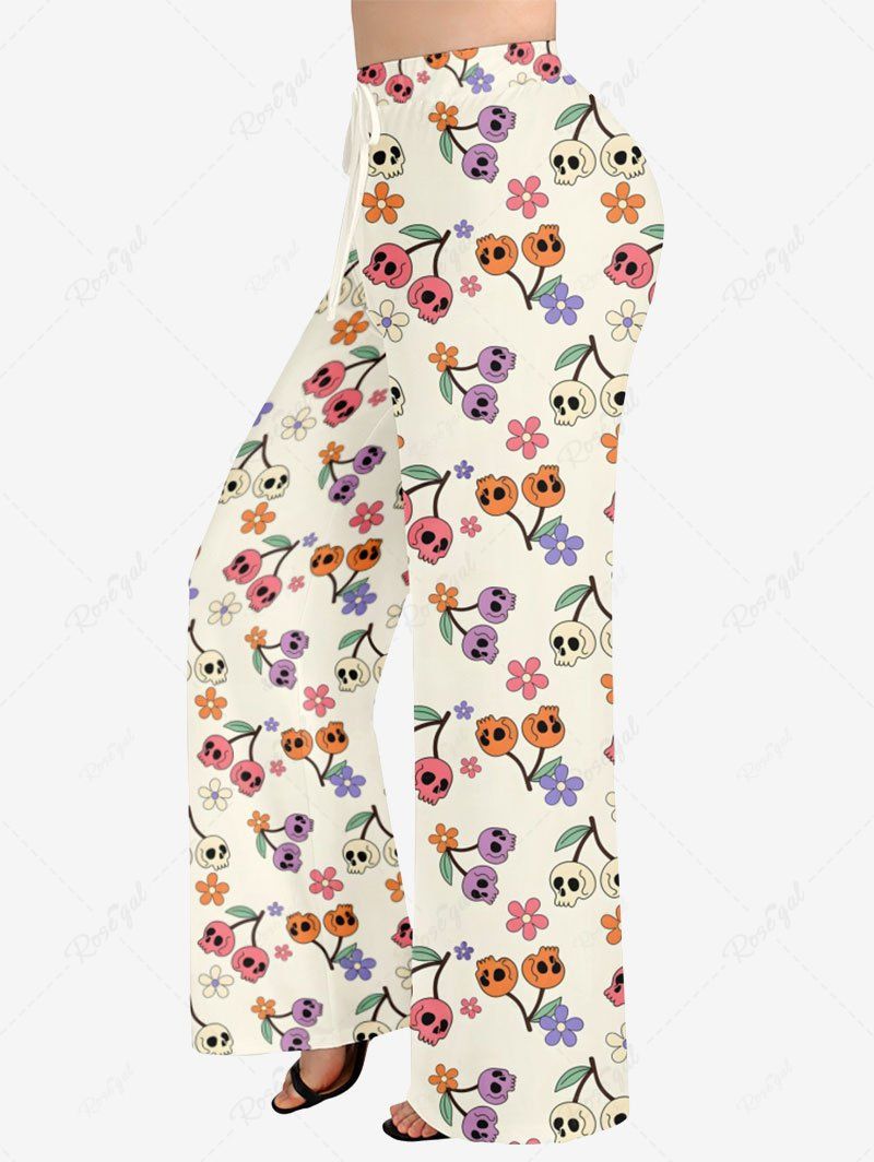 Skull Cherry Flower Printed Shirt Pants Dog And Owner Matching Outfits