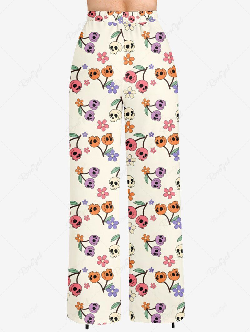 Skull Cherry Flower Printed Shirt Pants Dog And Owner Matching Outfits