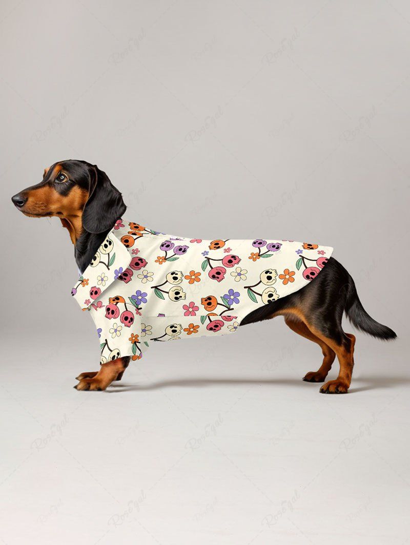 Skull Cherry Flower Printed Shirt Pants Dog And Owner Matching Outfits