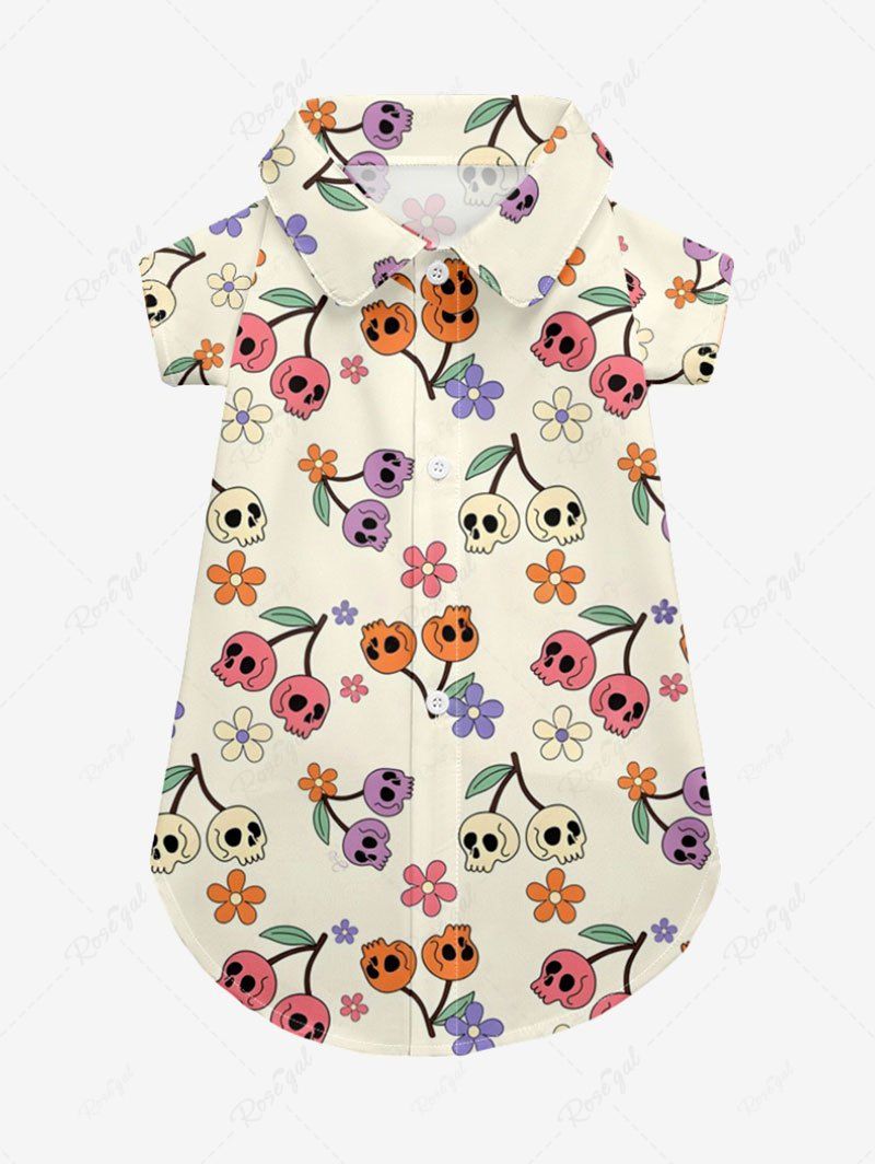 Skull Cherry Flower Printed Shirt Pants Dog And Owner Matching Outfits
