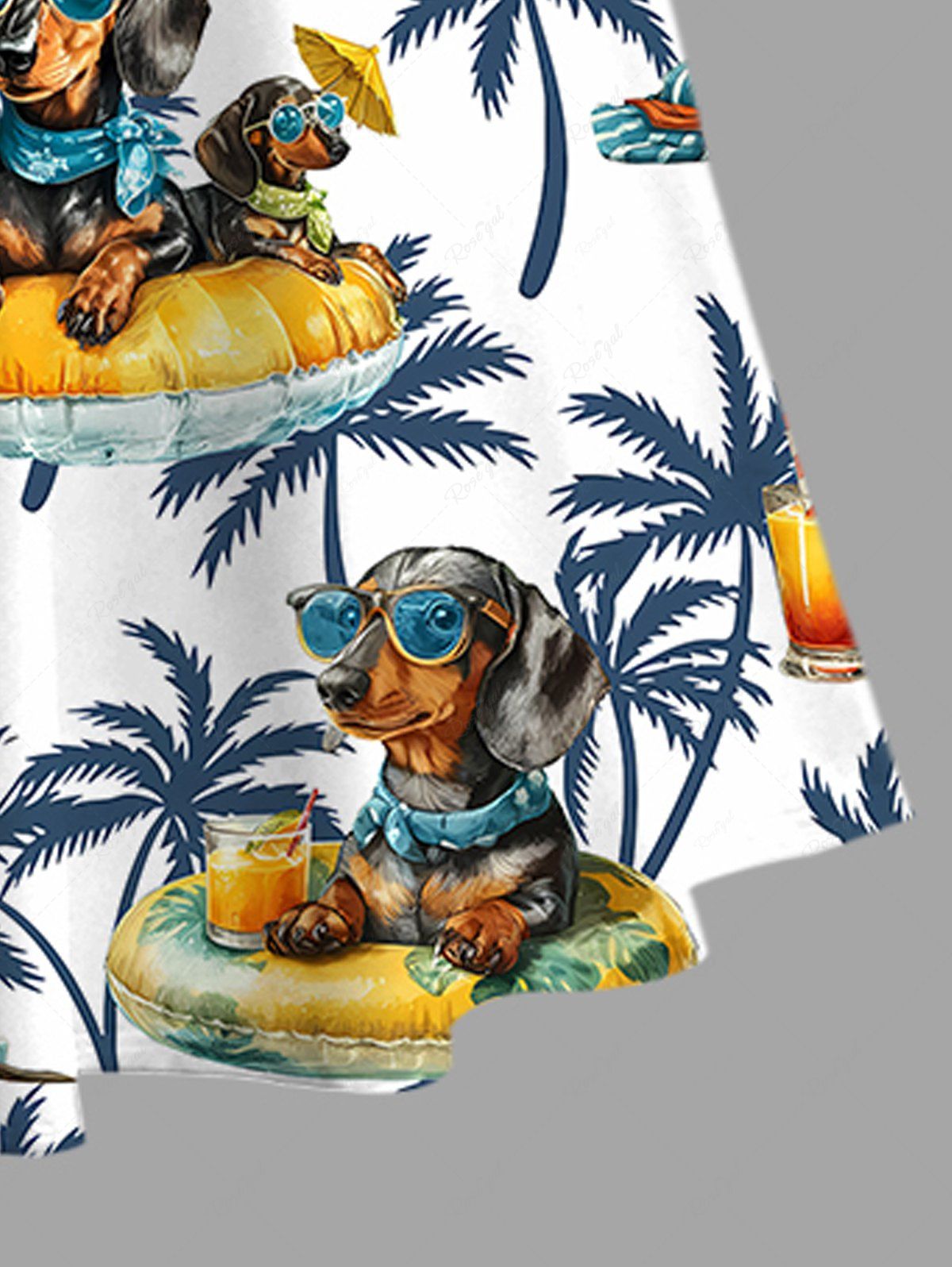 Plus Size Dogs Fruit Juice Coconut Tree Print Cold Shoulder Crisscross Hawaii Maxi Dress