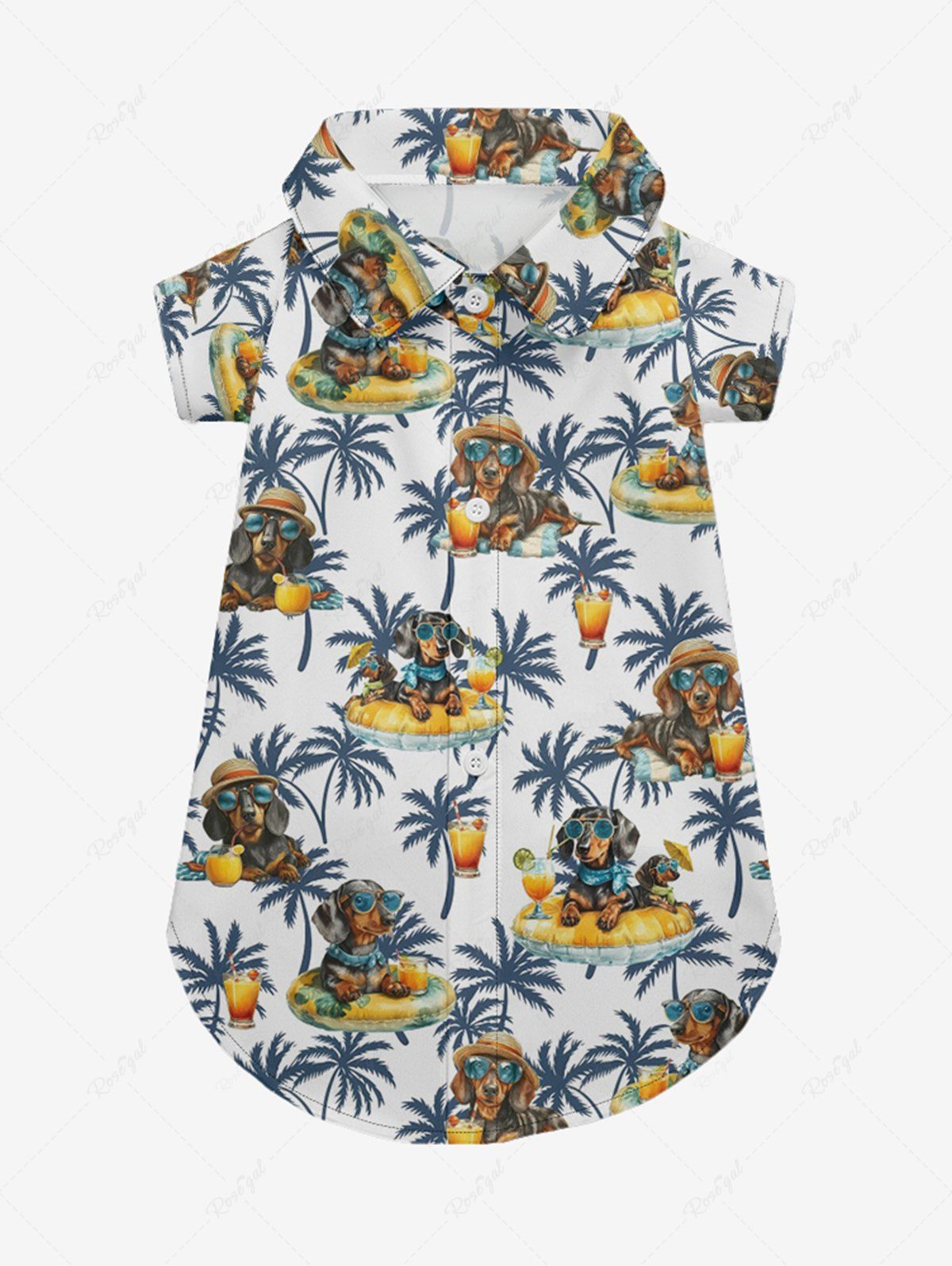 Pet's Dogs Fruit Juice Coconut Tree Print Hawaii Shirt
