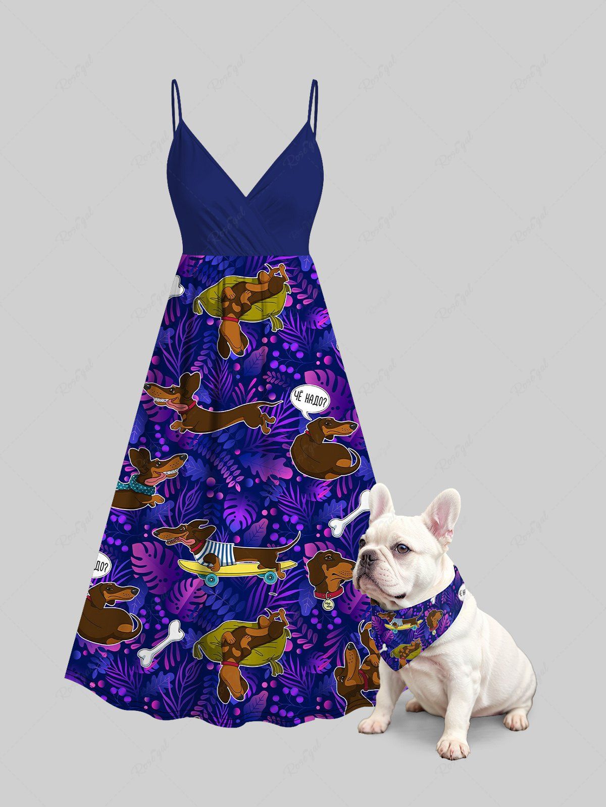 Dogs Bone Tropical Leaf Print Hawaii Bibs Bandana and Cami Dress Dog and Owner Matching Outfits