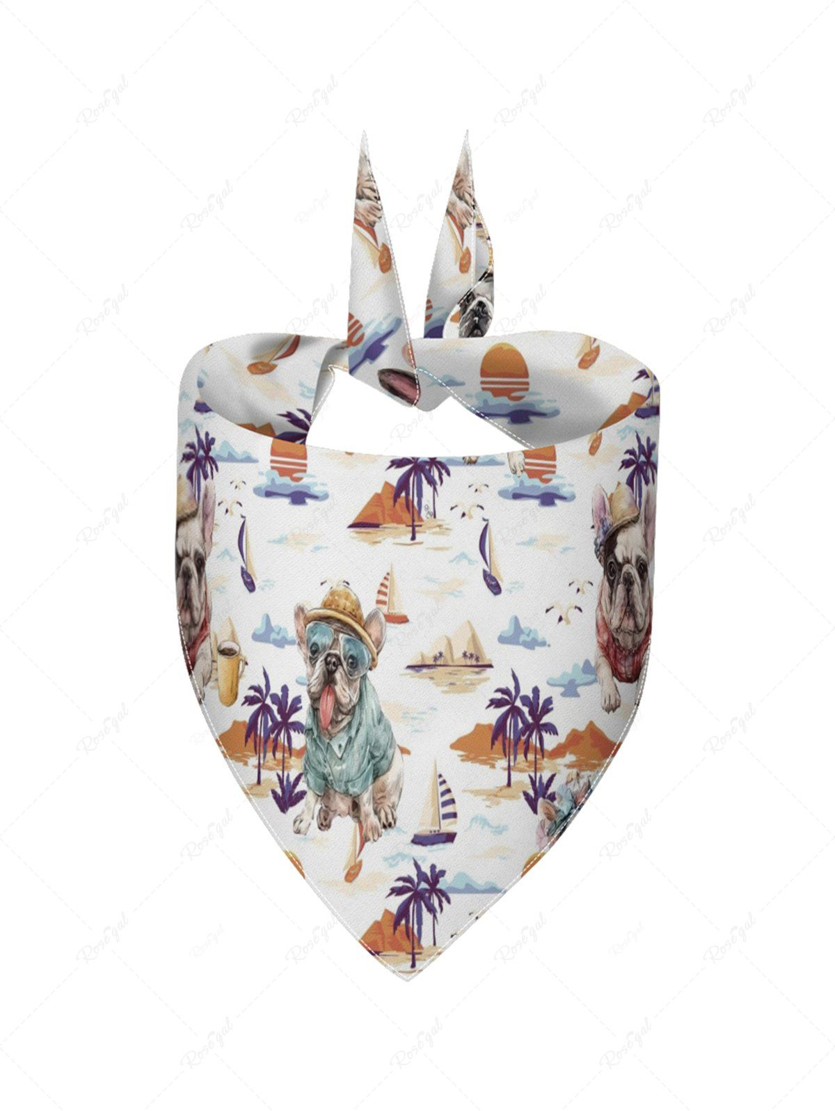 Pet's Dogs Coconut Tree Sun Sailboat Print Hawaii Bandana