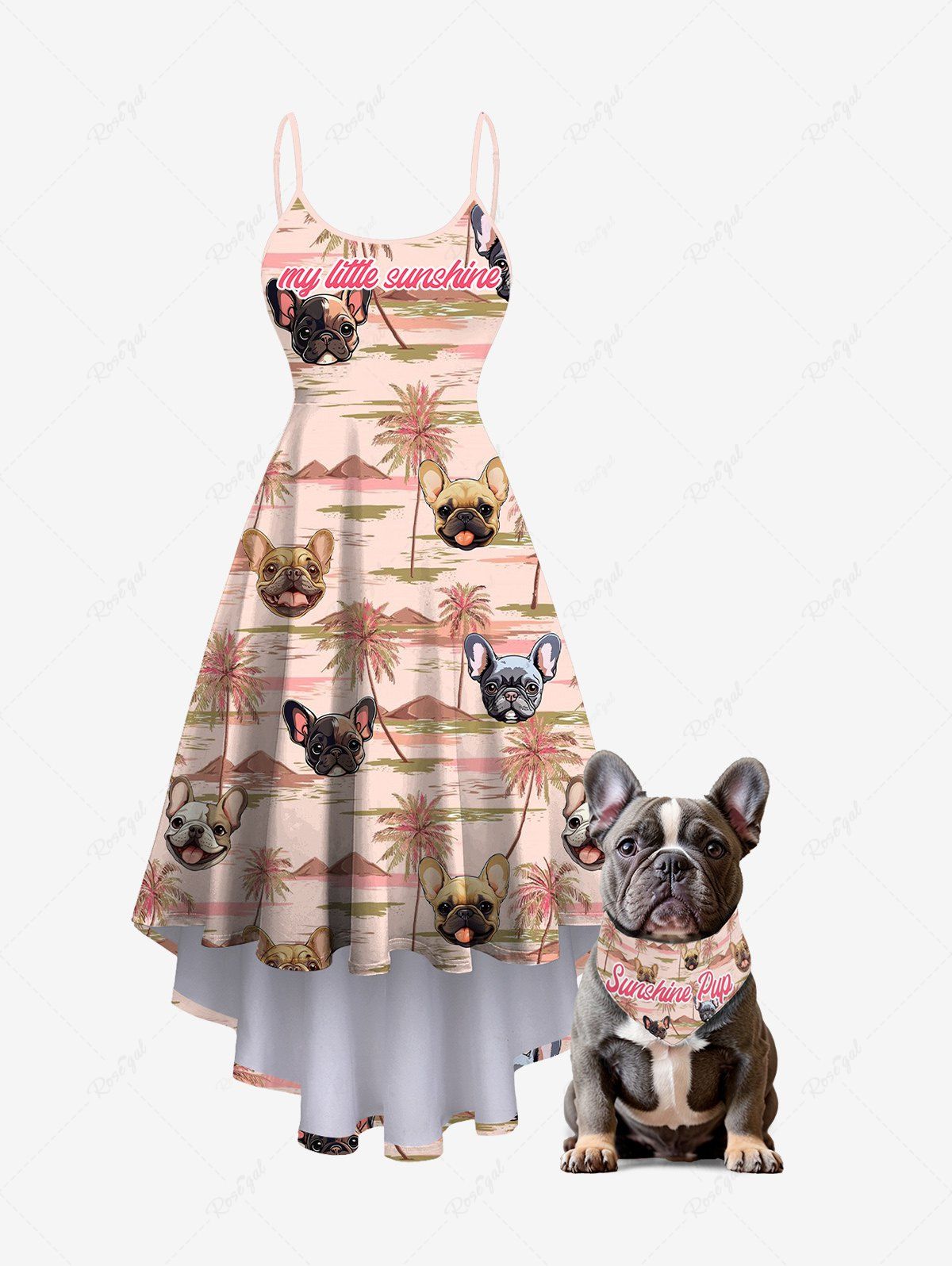 Dogs Coconut Tree Print Hawaii Bandana and Cami Dress Dog and Owner Matching Outfits