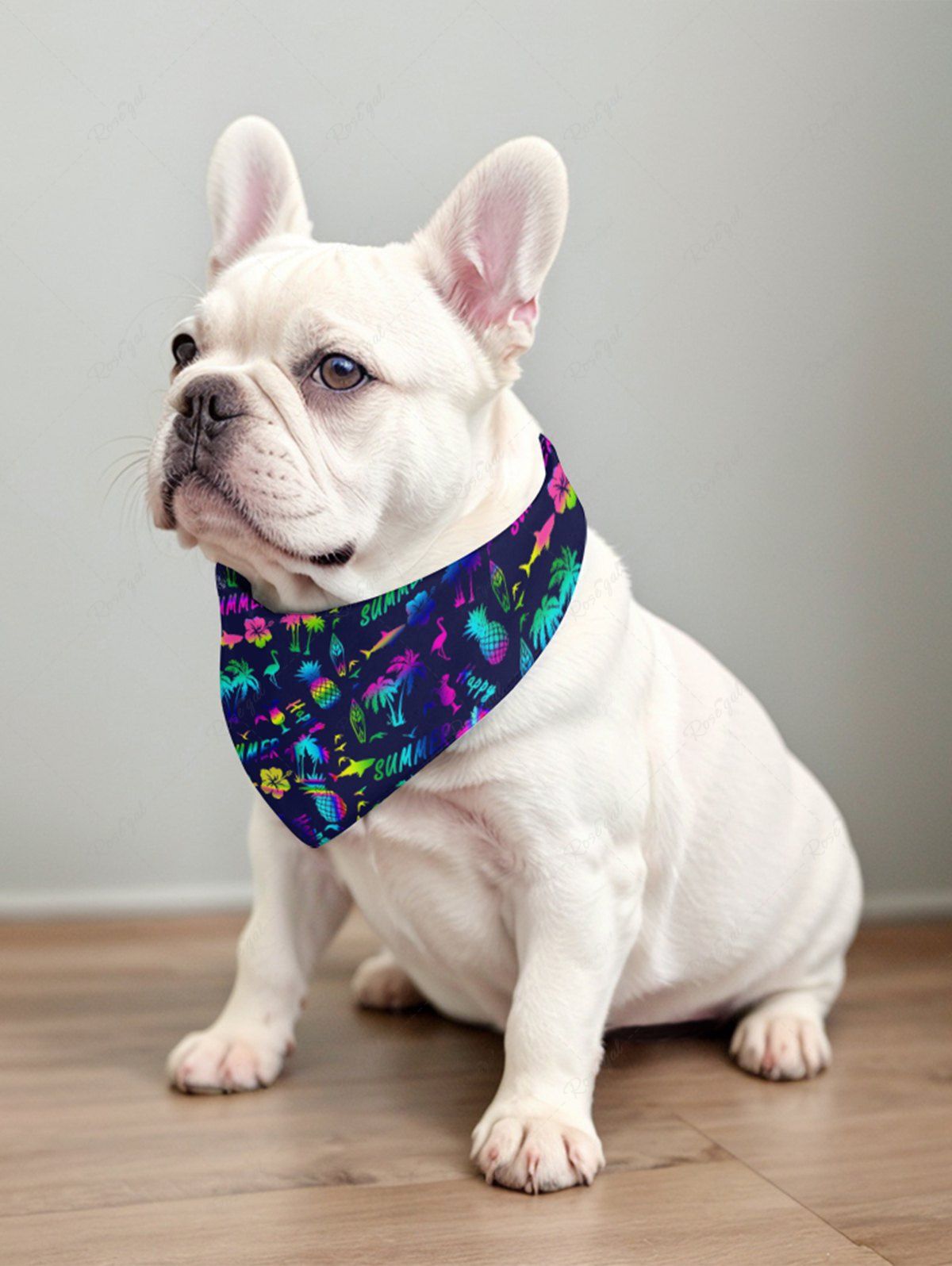 Pet's Colorful Coconut Tree Pineapple Hibiscus Flowers Flamingo Fish Print Hawaii Bandana