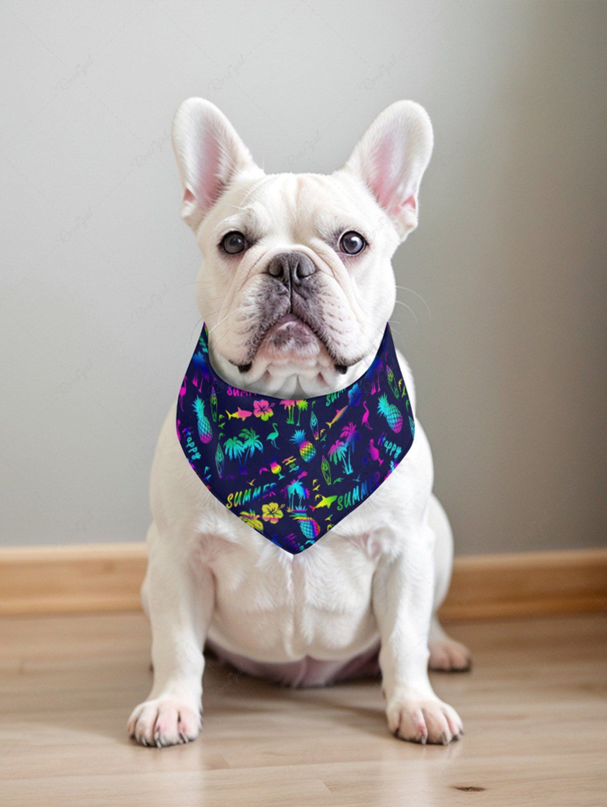 Pet's Colorful Coconut Tree Pineapple Hibiscus Flowers Flamingo Fish Print Hawaii Bandana