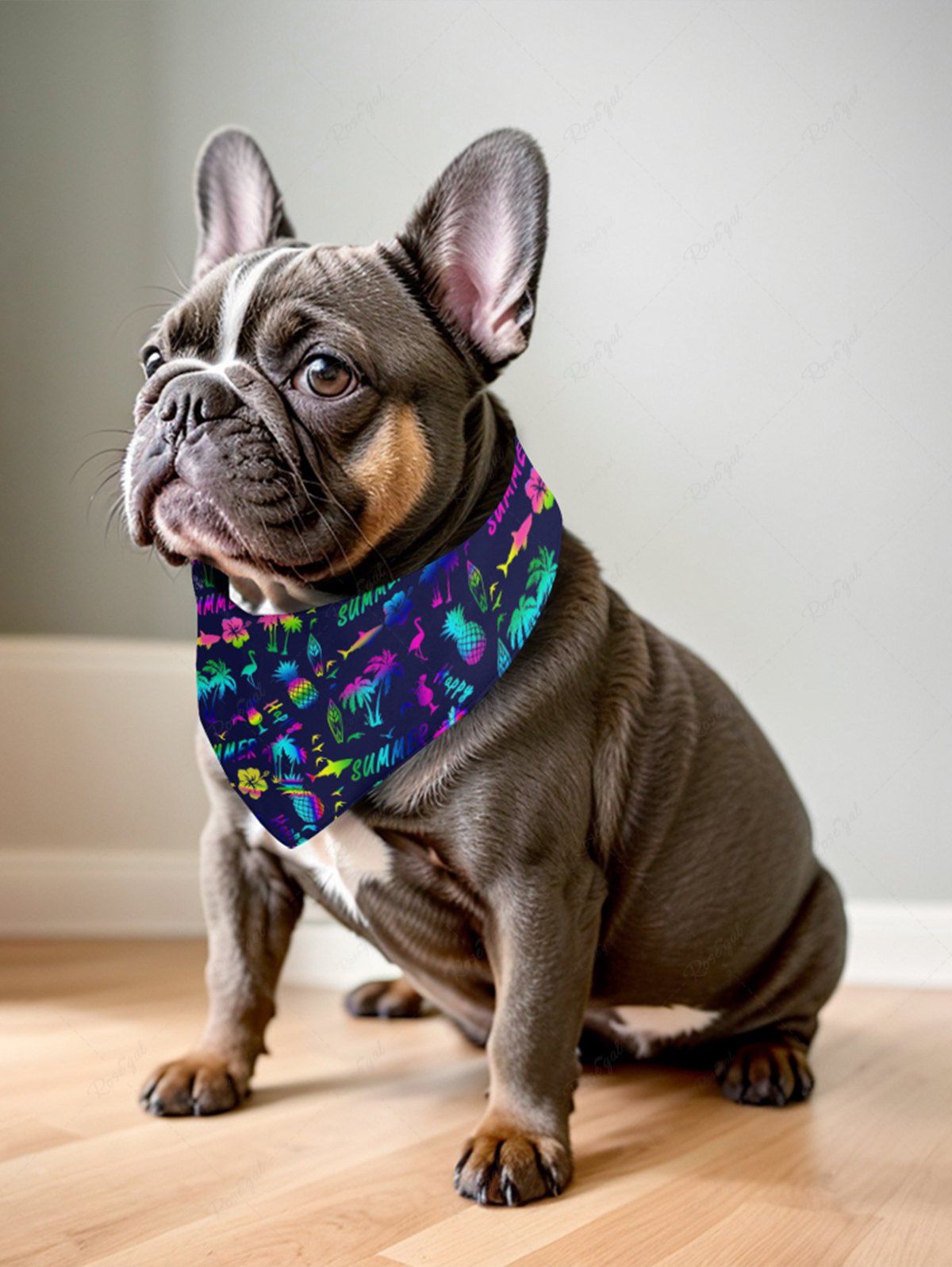 Pet's Colorful Coconut Tree Pineapple Hibiscus Flowers Flamingo Fish Print Hawaii Bandana