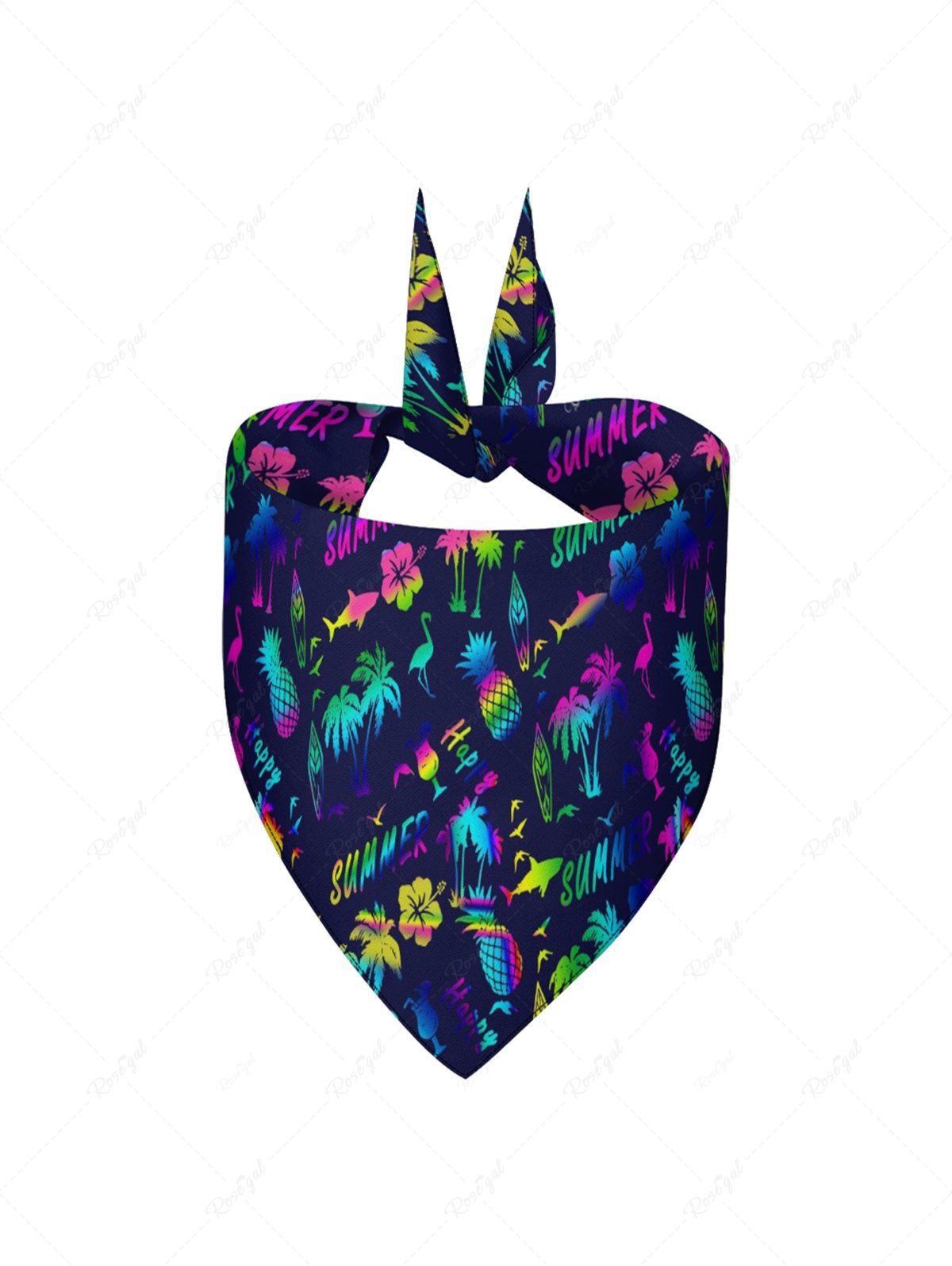 Pet's Colorful Coconut Tree Pineapple Hibiscus Flowers Flamingo Fish Print Hawaii Bandana