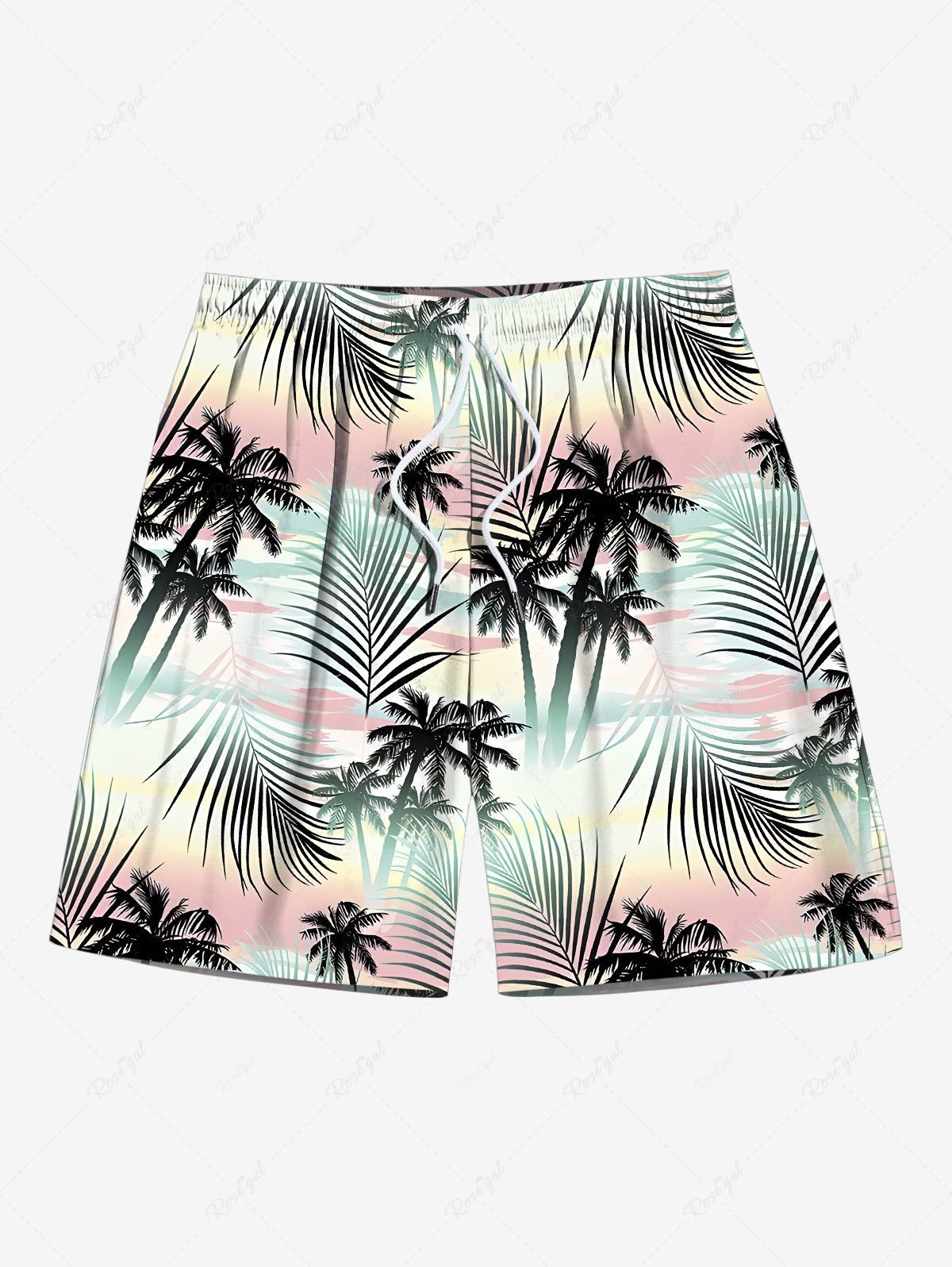 Plus Size Coconut Tree Tropical Leaf Ombre Print Hawaii Beach Shorts For Men