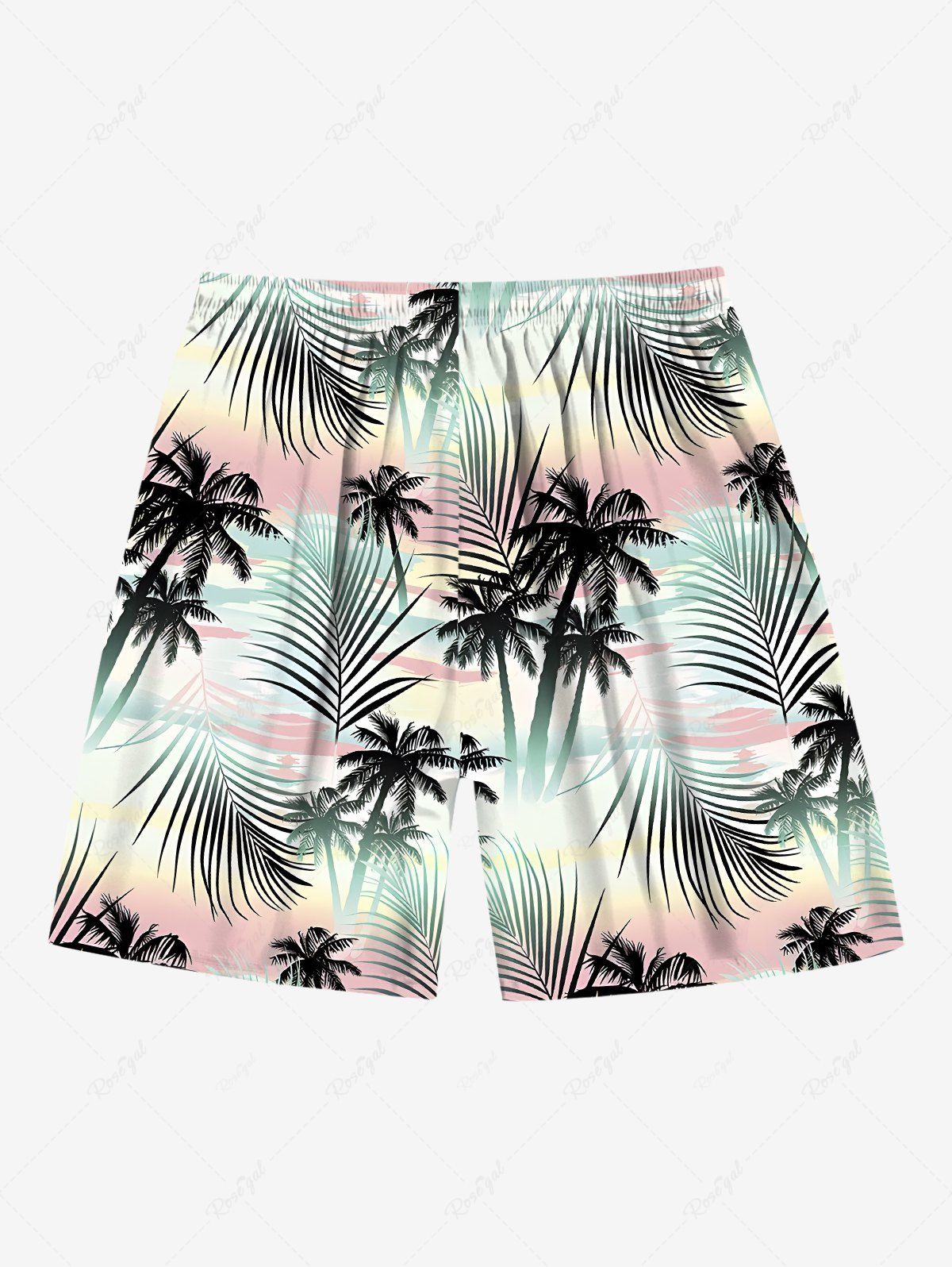 Plus Size Coconut Tree Tropical Leaf Ombre Print Hawaii Beach Shorts For Men