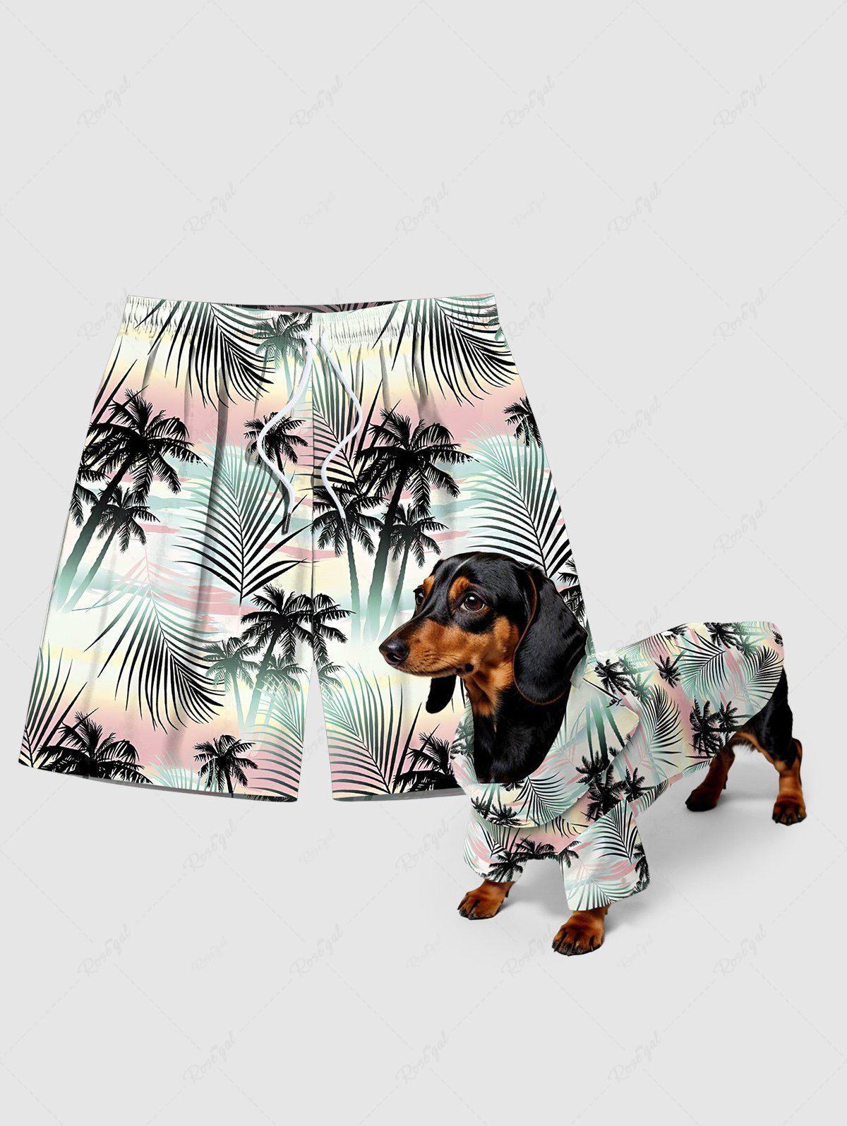 Tropical Leaf Coconut Tree Print Hawaii Shirt and Beach Shorts Dog and Owner Matching Outfits