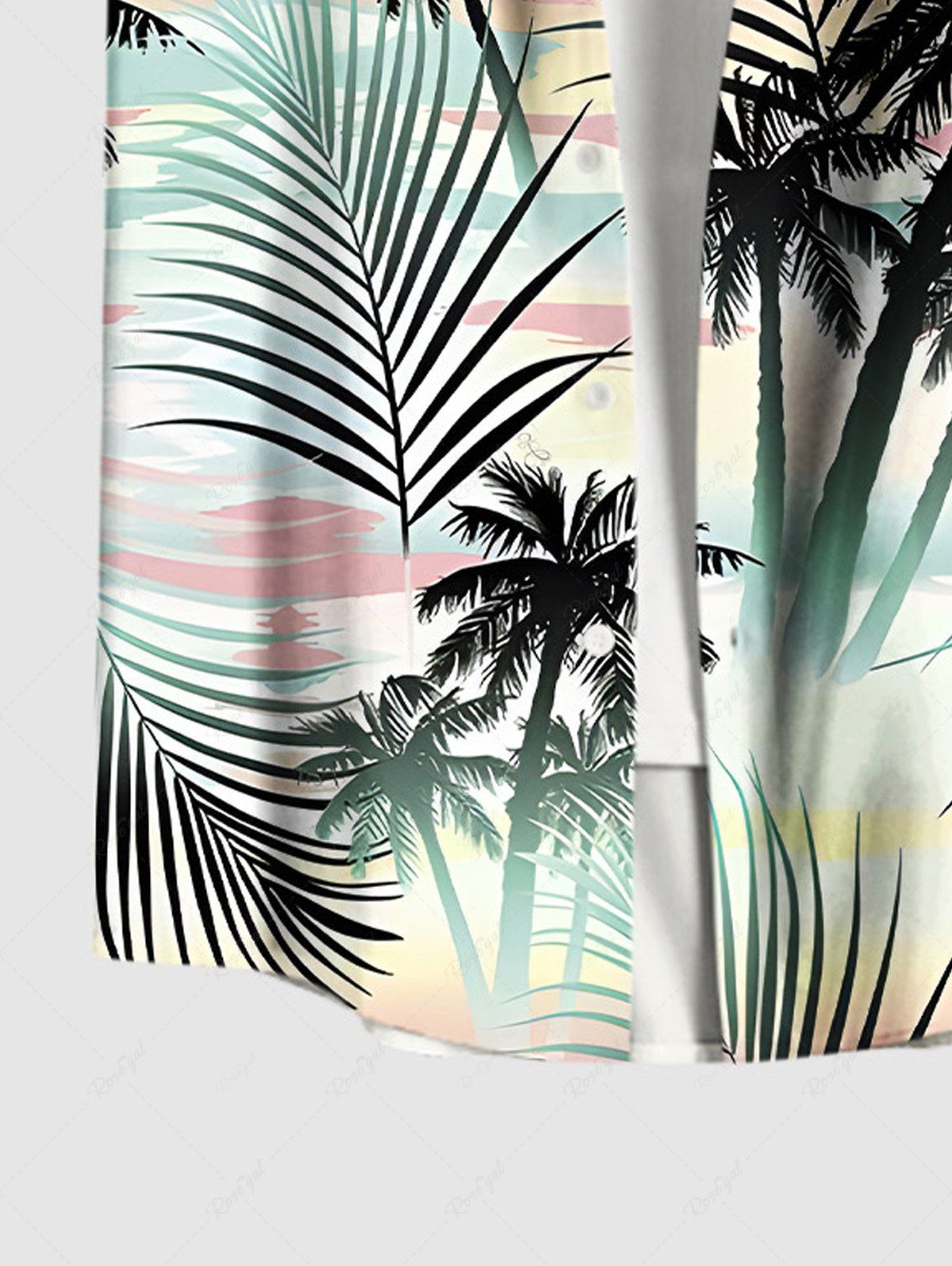 Plus Size Coconut Tree Tropical Leaf Ombre Print Buttons Pocket Hawaii Shirt For Men