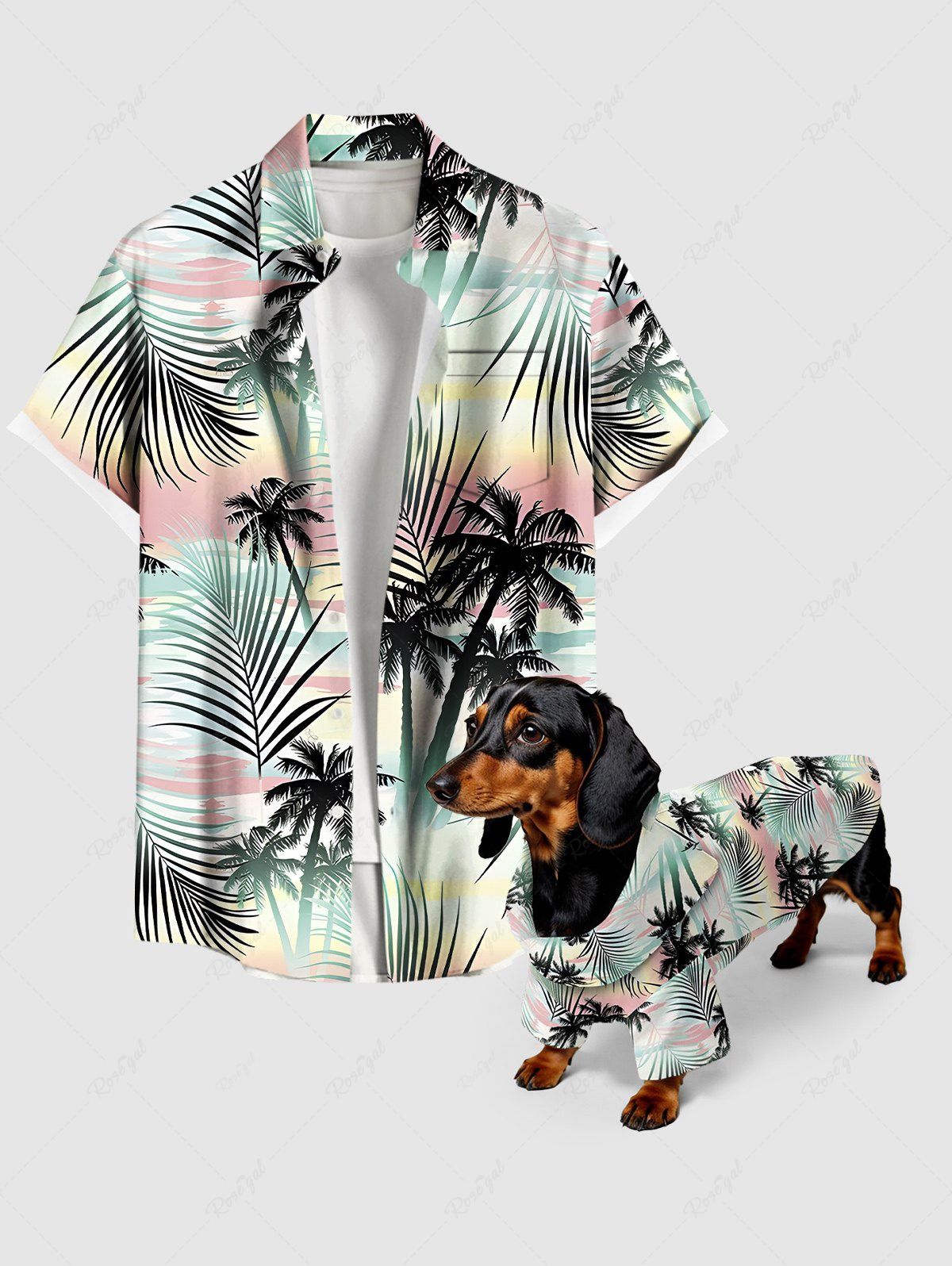 Tropical Leaf Coconut Tree Print Hawaii Shirts Dog and Owner Matching Outfits