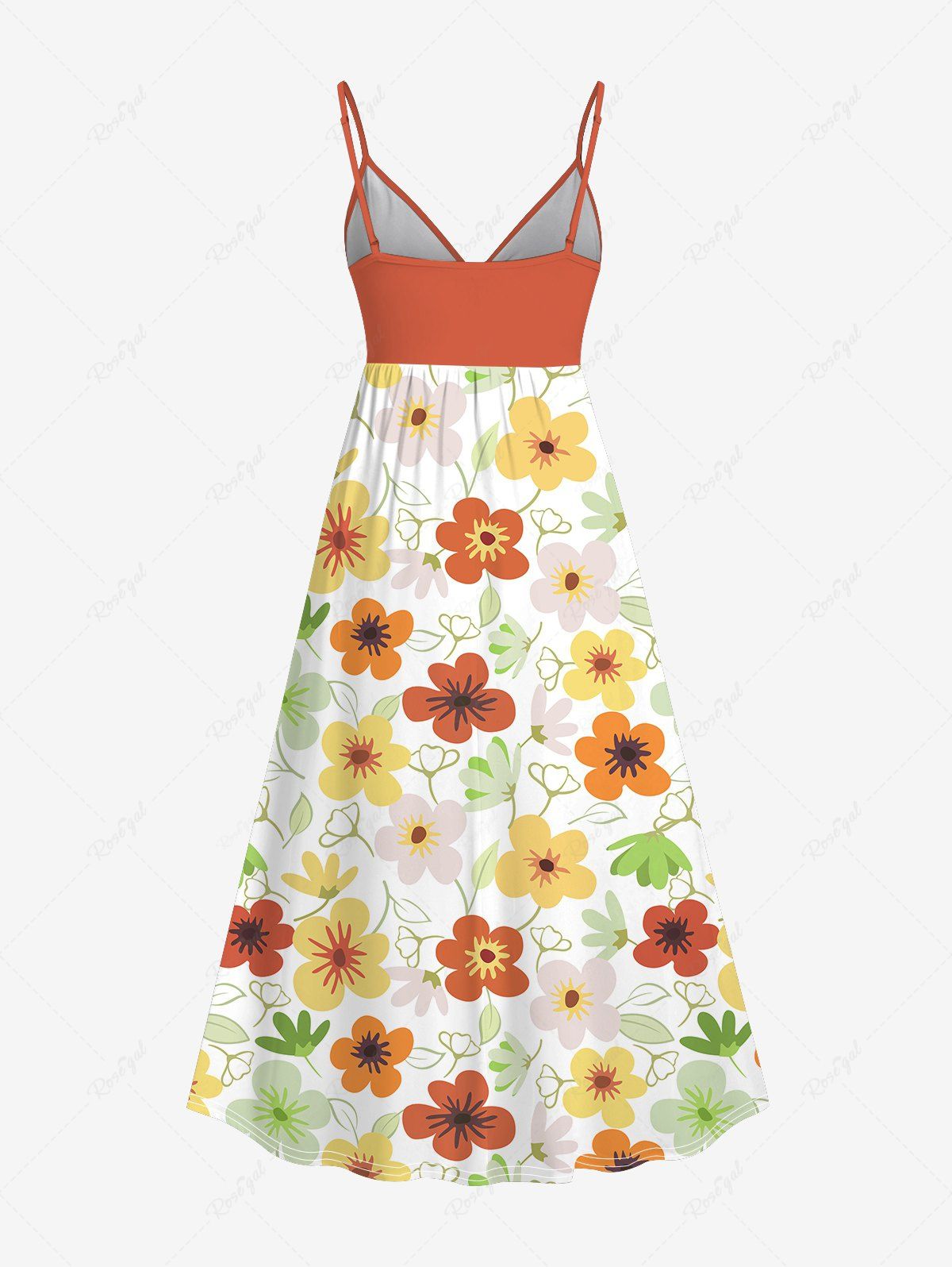 Plus Size Colorful Flowers Print Surplice Midi Dress