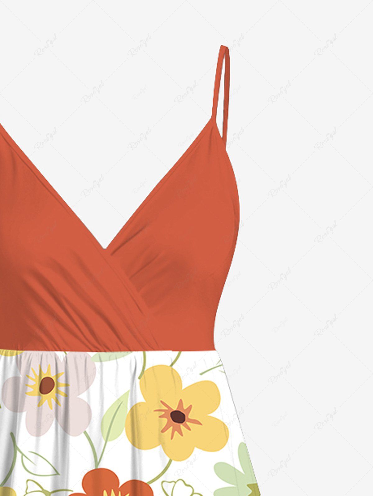Plus Size Colorful Flowers Print Surplice Midi Dress