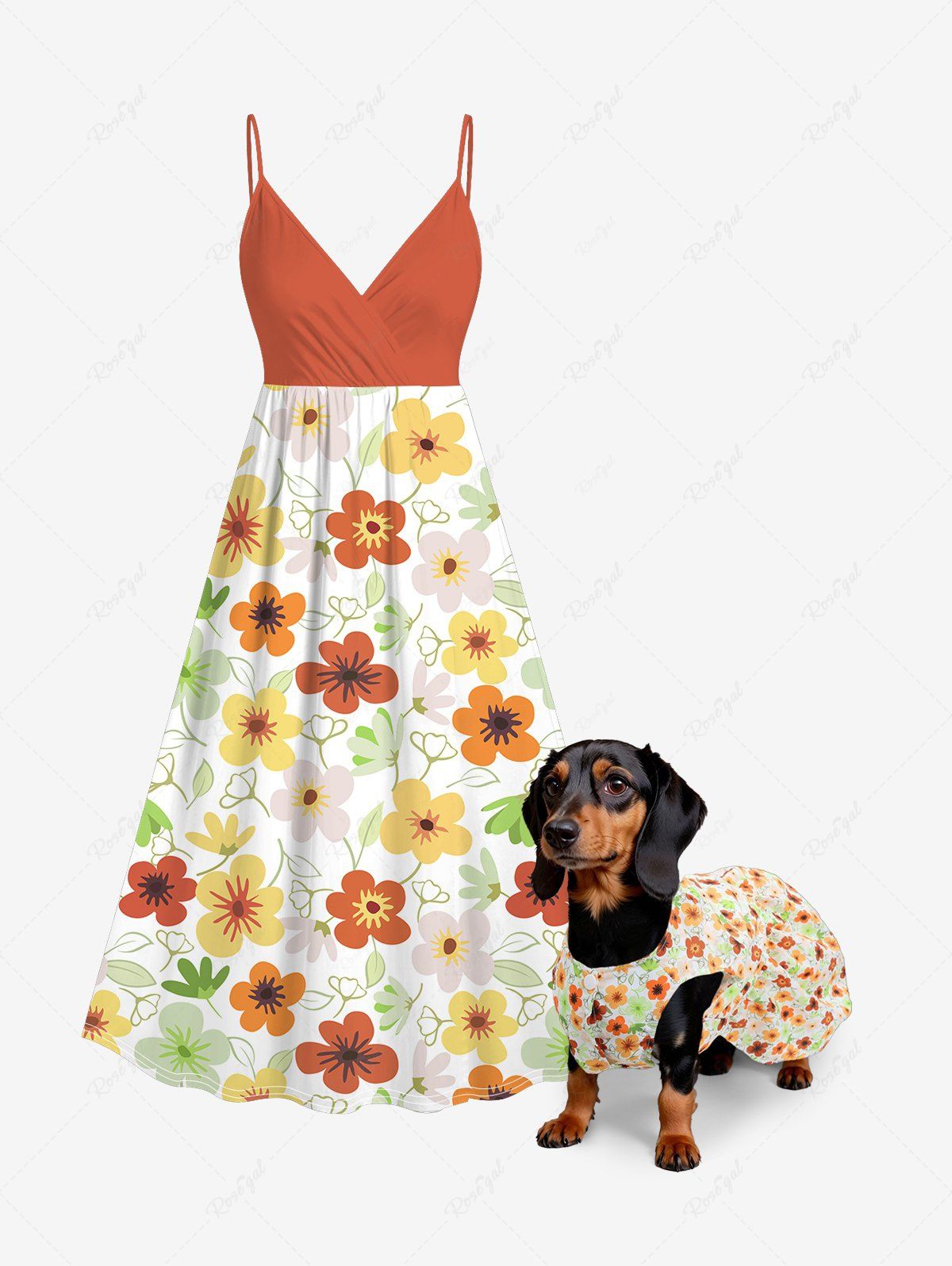 Colorful Flower Print Button Dresses Dog and Owner Matching Outfits