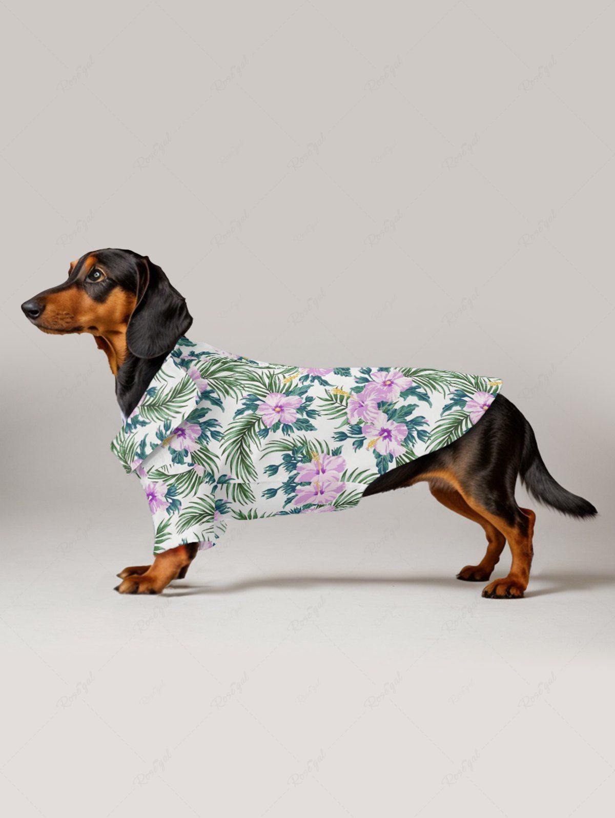 Pet's Tropical Leaf Hibiscus Flower Printed Hawaii Button Shirt