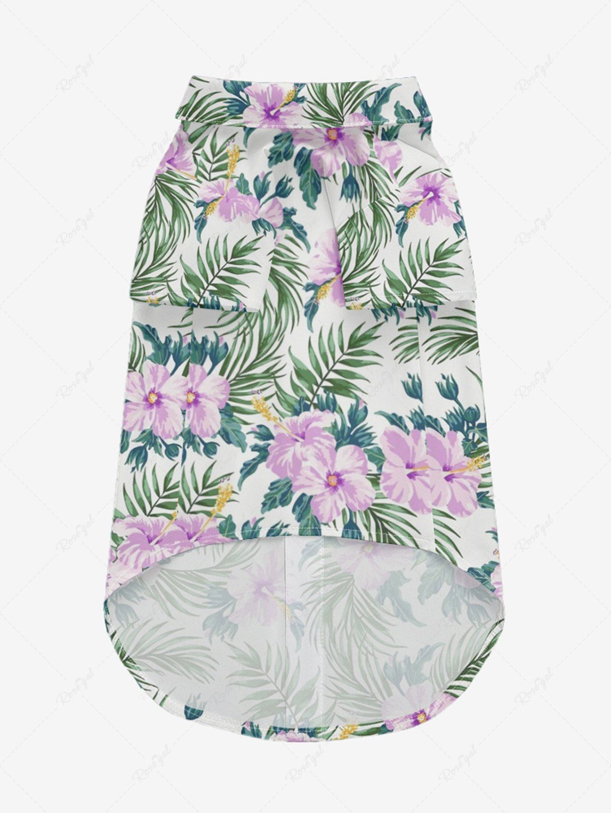 Pet's Tropical Leaf Hibiscus Flower Printed Hawaii Button Shirt