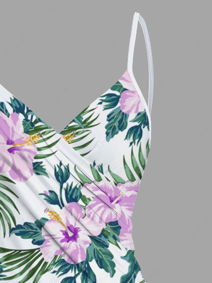 Plus Size Tropical Leaf Hibiscus Flower Print Hawaii Beach Cover