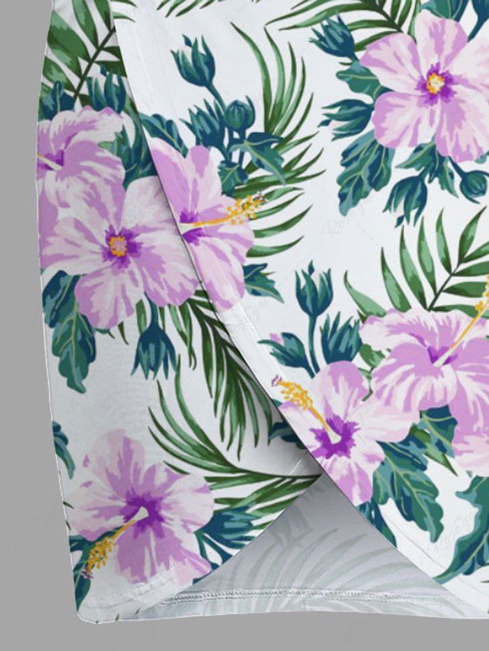 Plus Size Tropical Leaf Hibiscus Flower Print Hawaii Beach Cover