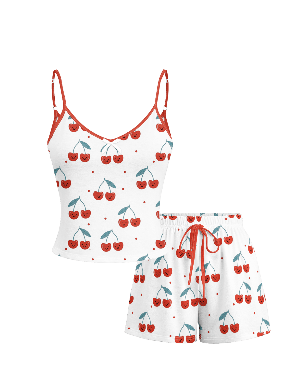 Cherry Smile Print Cami Top and Shorts Pajama Set