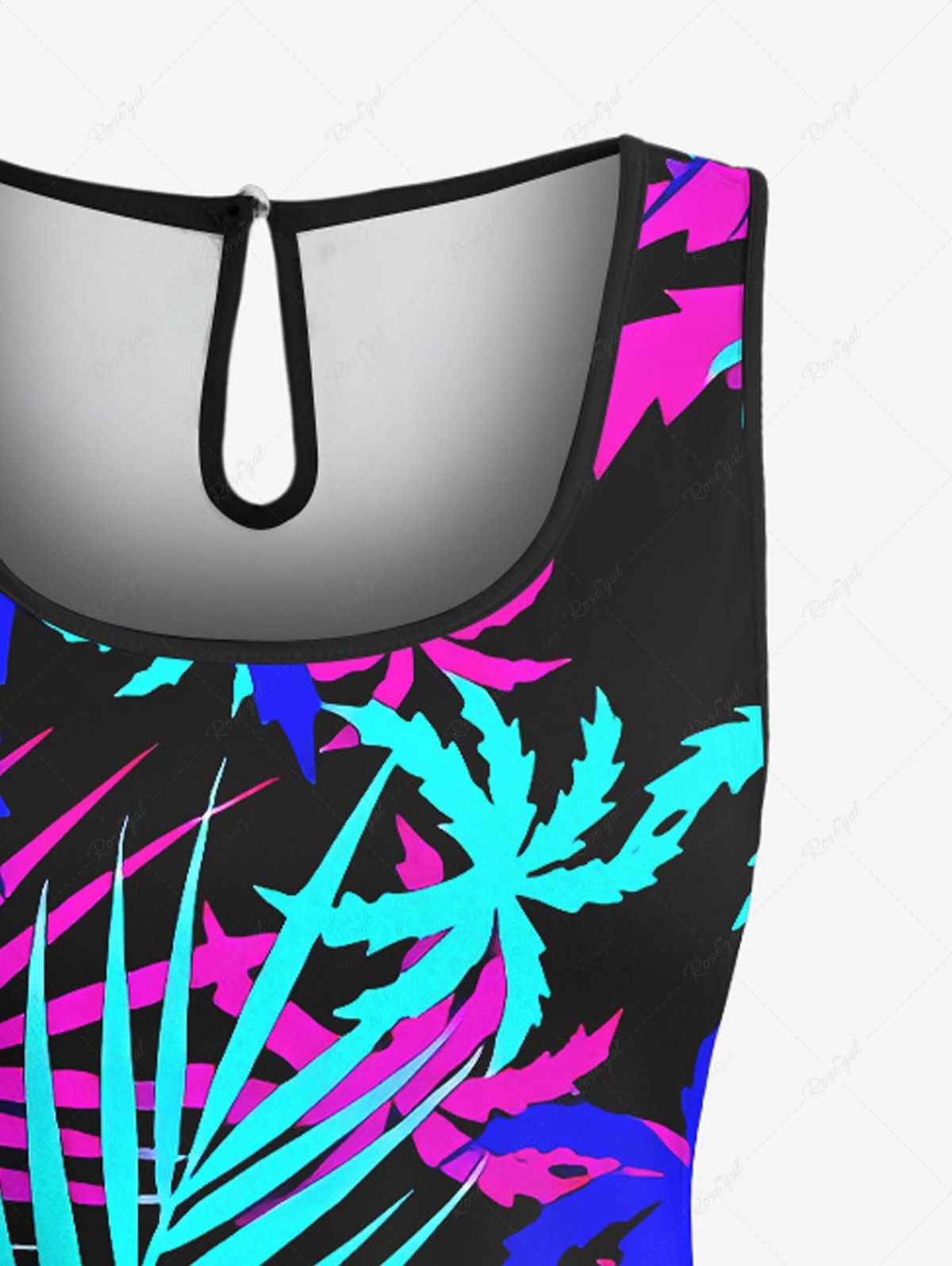 Plus Size Tropical Leaf Coconut Tree Print Cinched Hawaii Romper