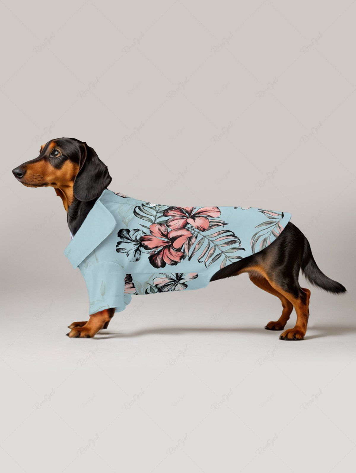 Pet's Hibiscus Flower Tropical Leaf Print Hawaii Button Shirt