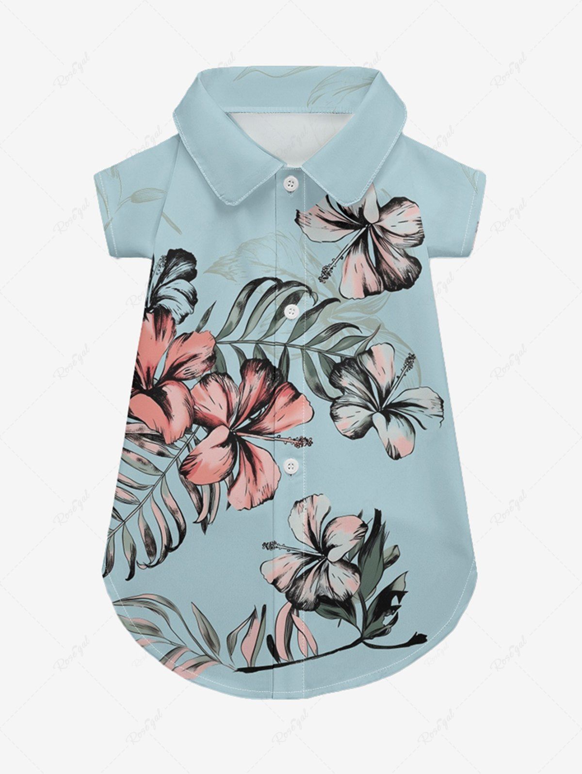 Pet's Hibiscus Flower Tropical Leaf Print Hawaii Button Shirt