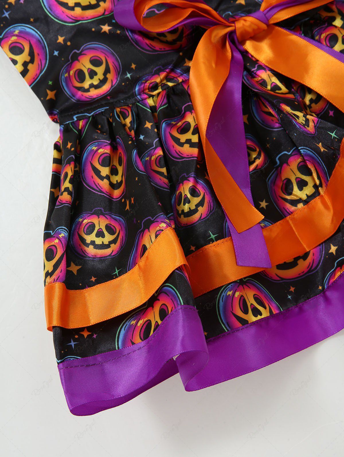 Pet's Colorful Ombre Pumpkin Star Galaxy Print Halloween Contrast Piping Bowknot Button Dress