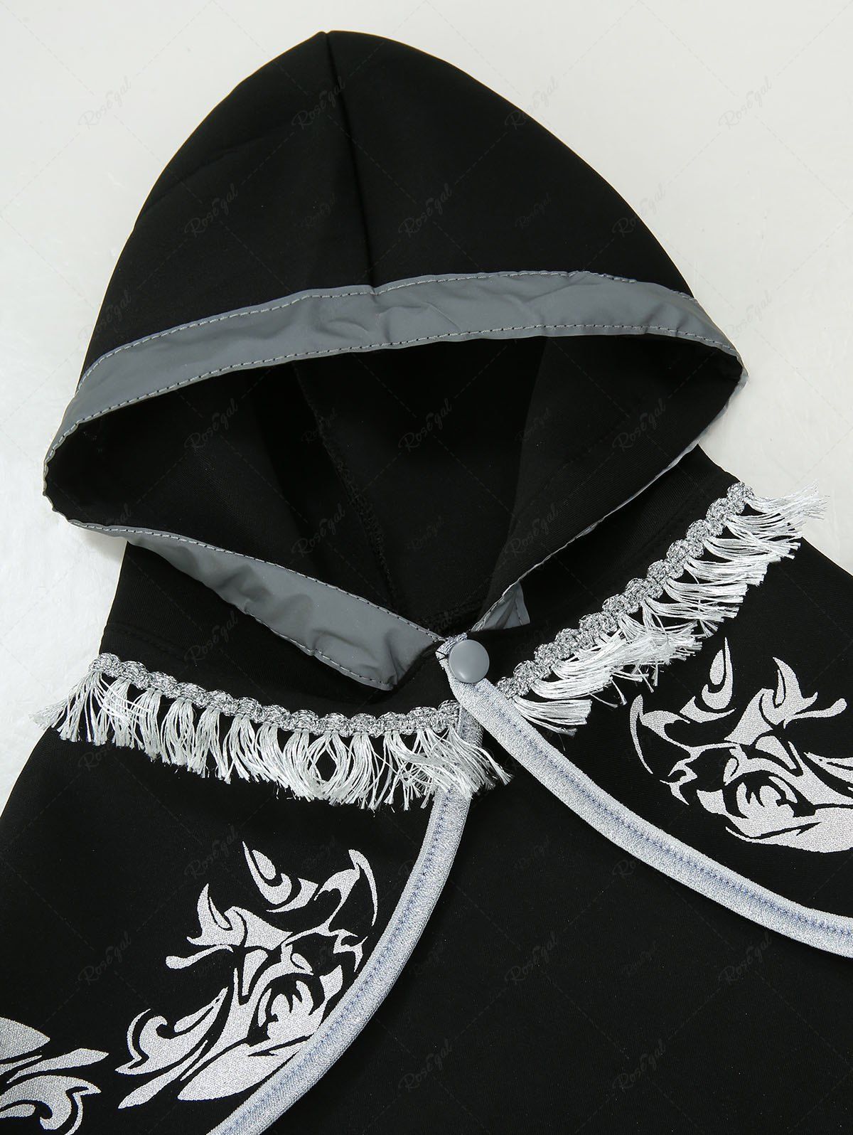 Pet's Monster Print Tassel Reflective Trim Halloween Button Cape Cloak