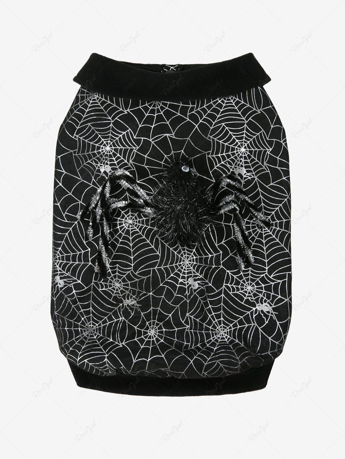 Pet's Silver Stamping Spider Web Print Turn-down Collar Halloween Button Contrast Piping Sweatshirt