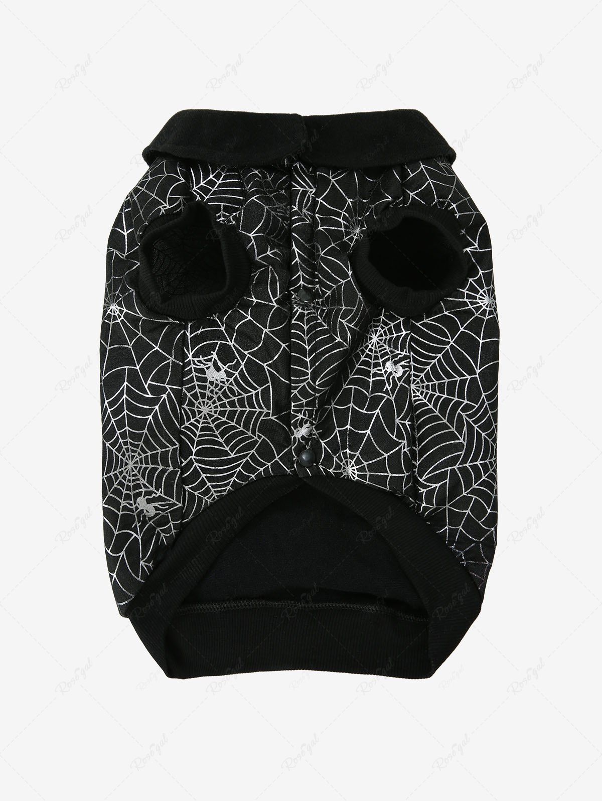 Pet's Silver Stamping Spider Web Print Turn-down Collar Halloween Button Contrast Piping Sweatshirt