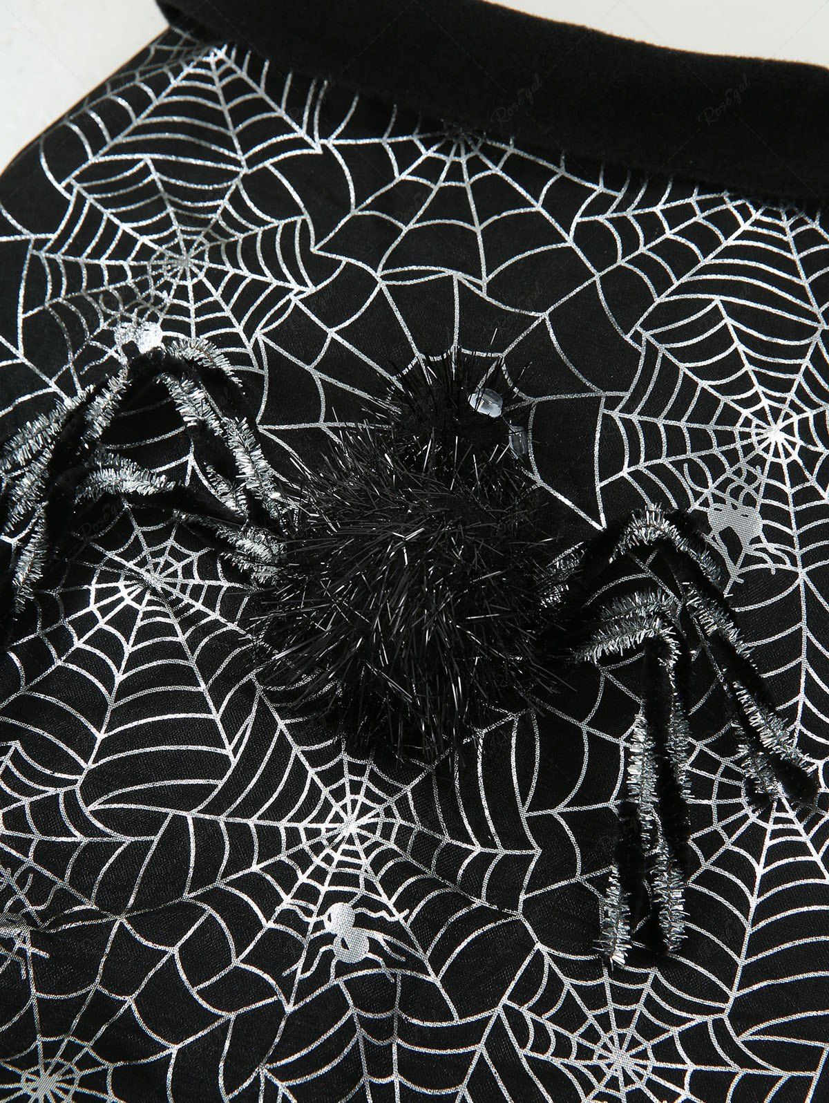 Pet's Silver Stamping Spider Web Print Turn-down Collar Halloween Button Contrast Piping Sweatshirt