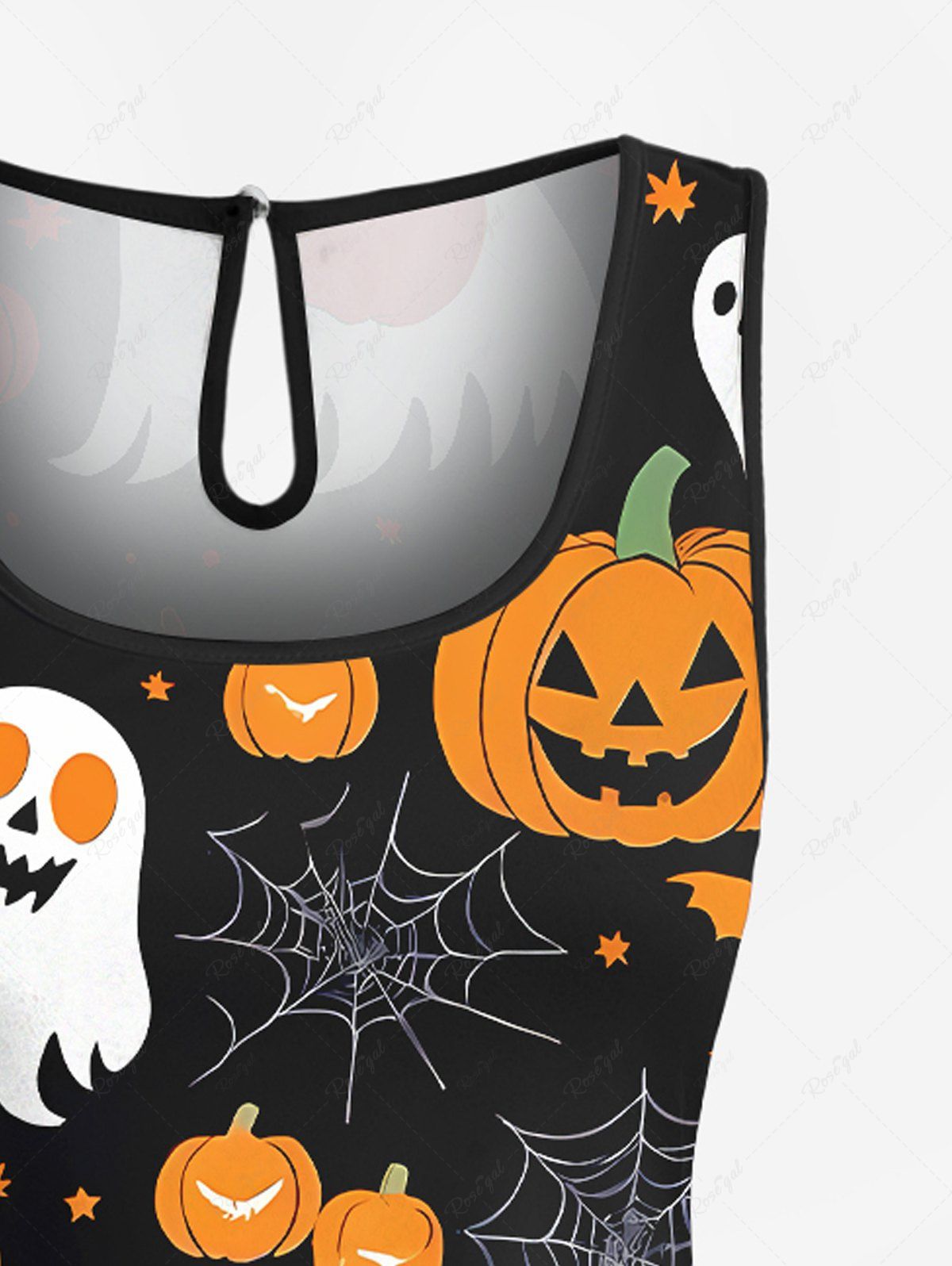 Plus Size Skull Pumpkin Ghost Spider Web Bat Print Halloween Drawstring Pocket Romper