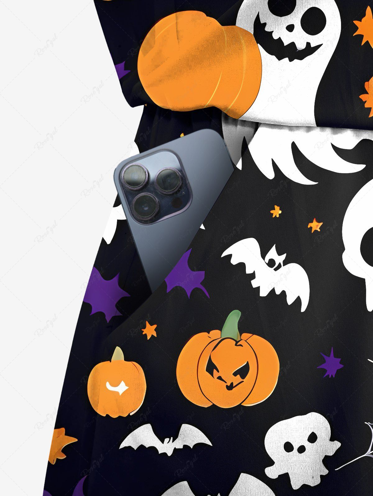 Plus Size Skull Pumpkin Ghost Spider Web Bat Print Halloween Drawstring Pocket Romper