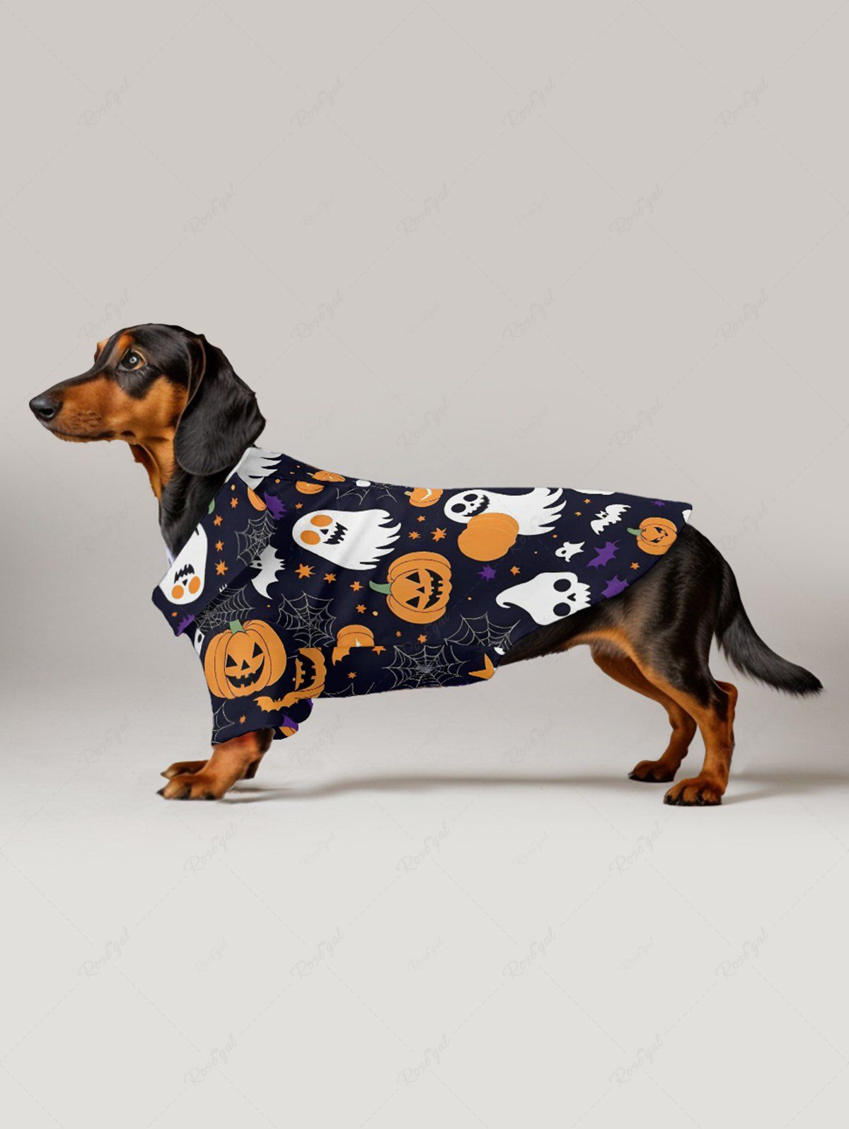 Pet's Skull Pumpkin Ghost Spider Web Bat Print Halloween Button Shirt