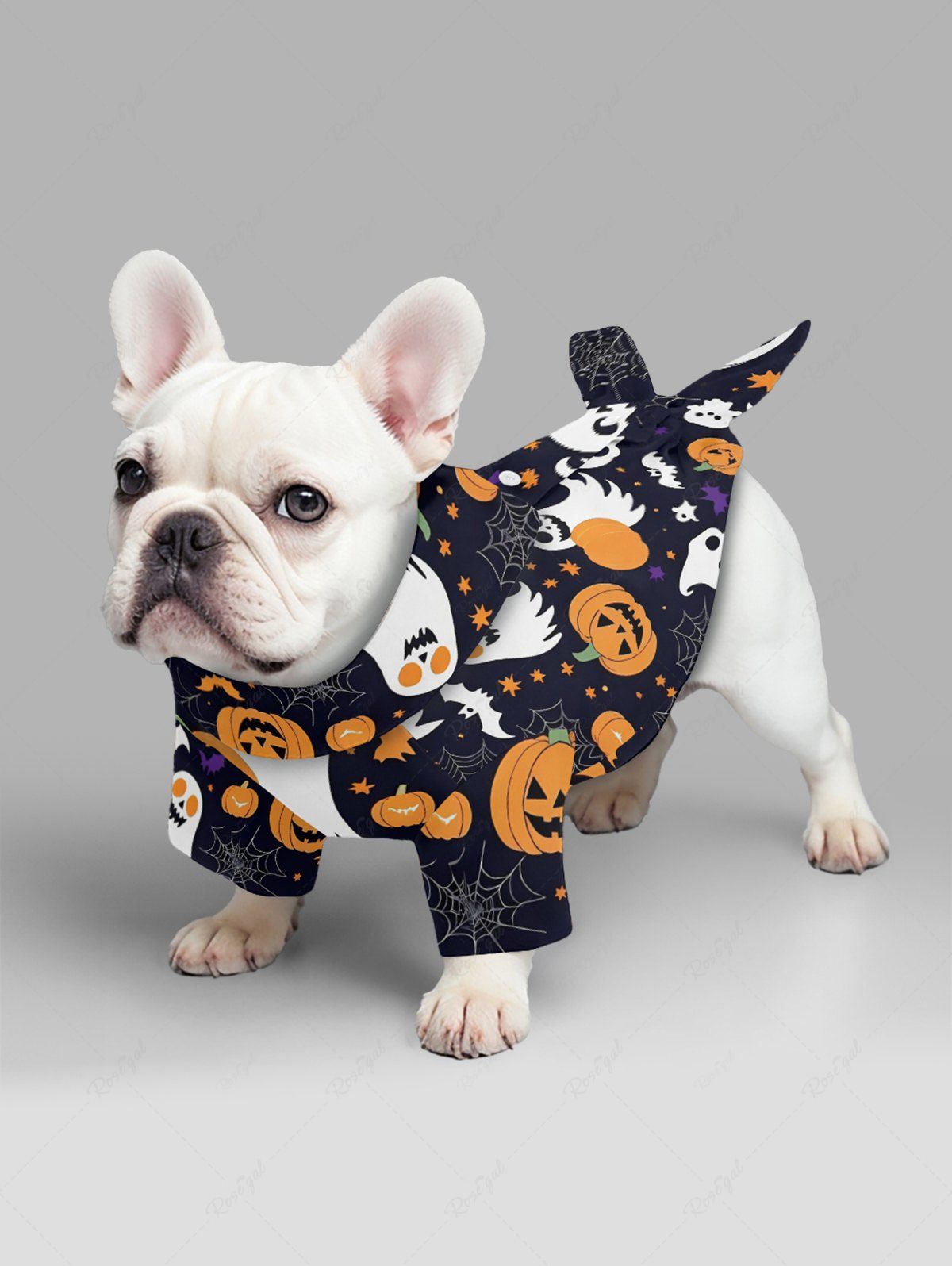 Pet's Skull Pumpkin Ghost Spider Web Bat Print Halloween Button Shirt