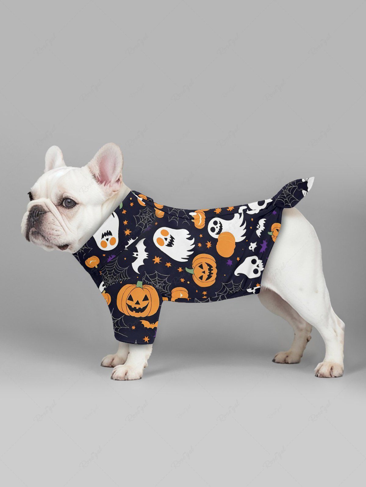 Pet's Skull Pumpkin Ghost Spider Web Bat Print Halloween Button Shirt