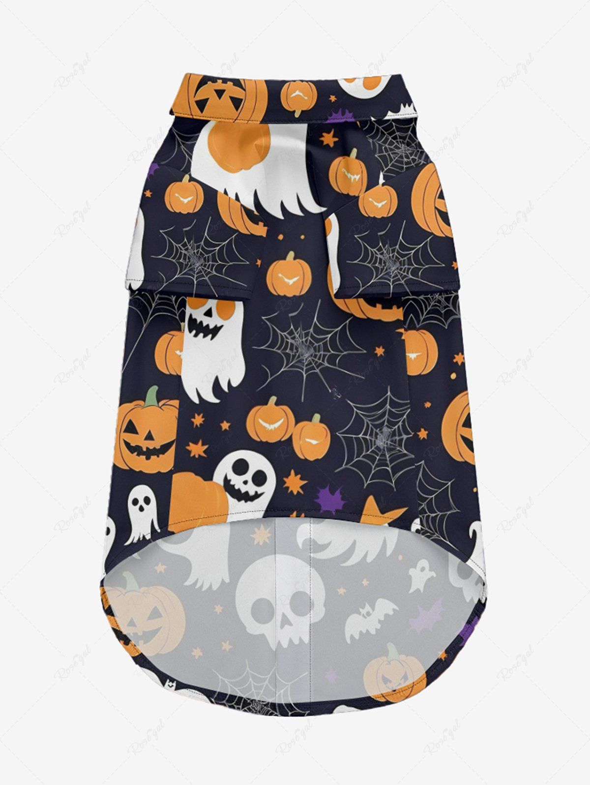 Pet's Skull Pumpkin Ghost Spider Web Bat Print Halloween Button Shirt