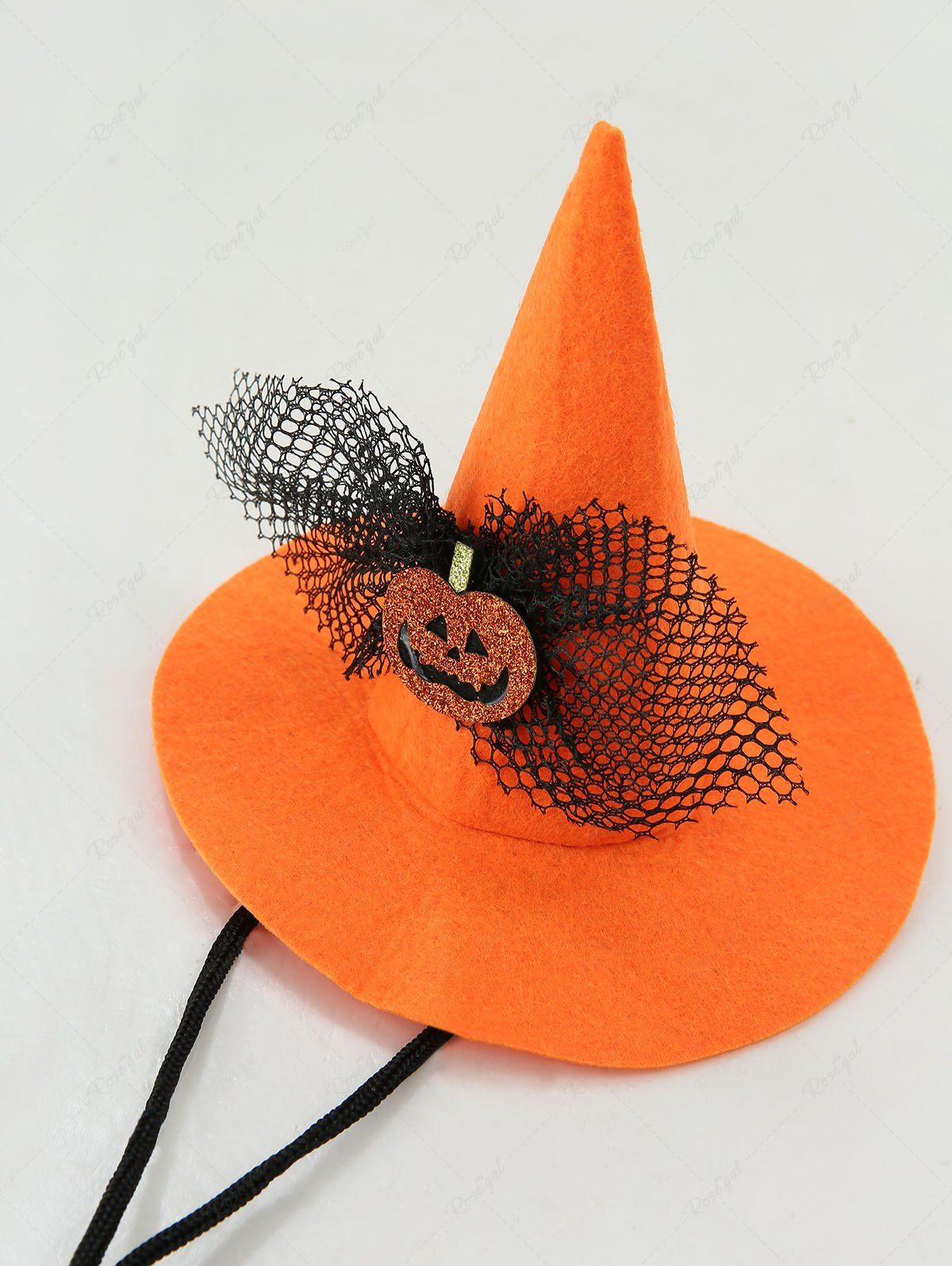 Pet's Halloween Costume Pumpkin Bowknot Fishnet Hat With Windproof Rope