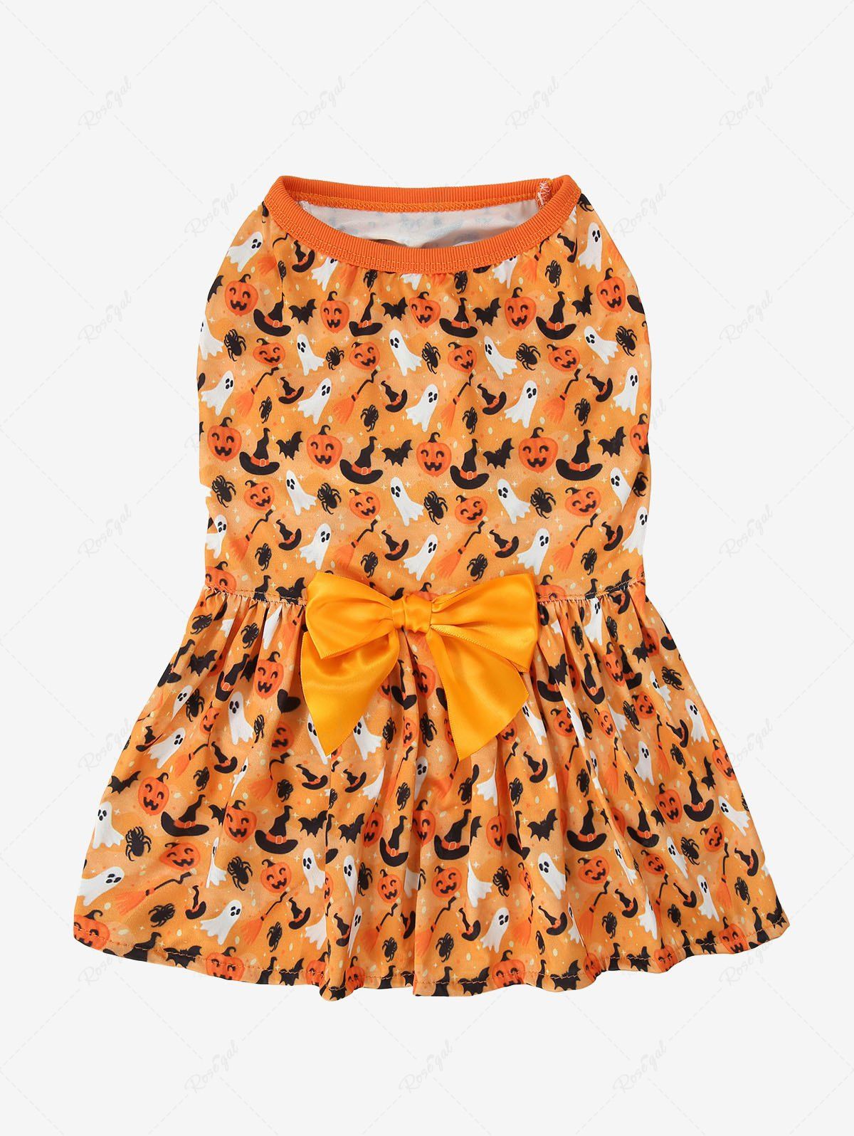 Halloween Pumpkin Bat Hat Ghost Spider Print Bowknot Dresses Dog and Owner Matching Outfits